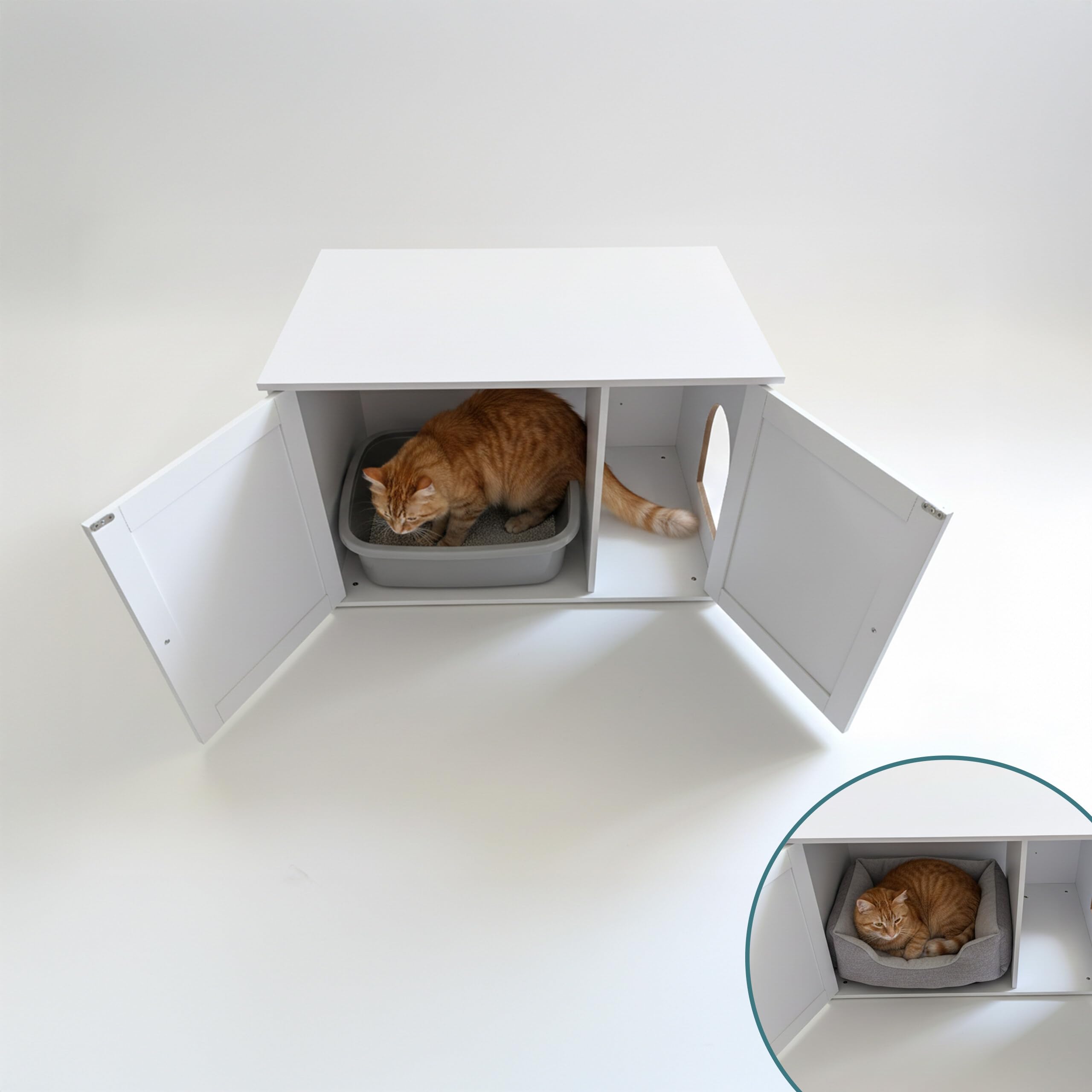 Relaxdays Armario para Gatos con Entrada Lateral, Bandeja, Tabique, 50x80x53 cm, Blanco