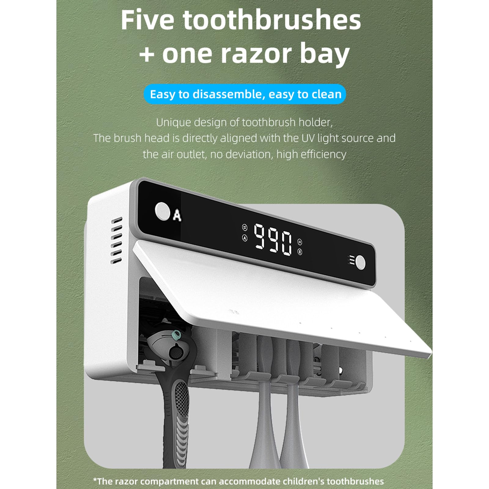 Cepillo de Dientes Inteligente, esterilización UV, Secado, circulación automática, Soporte montado en la Pared, Cepillo de Dientes, artículos de baño Inteligentes,White