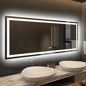 Amorho 60" X28" LED Bathroom Mirror for Wall, Backlit + Front-Lighted Vanity Mirror, Dimmable Makeup Mirrors, Anti-Fog, Memory, 3 Colors, Shatterproof, ETL Listed