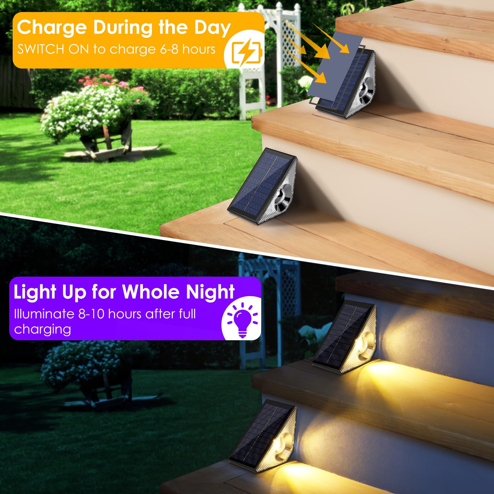 Luci per scale da esterno, illuminazione per scale per esterni, luci a LED, luci solari per gradini, impermeabili, a doppia temperatura, luce impermeabile per cortile, patio, giardino, passerelle