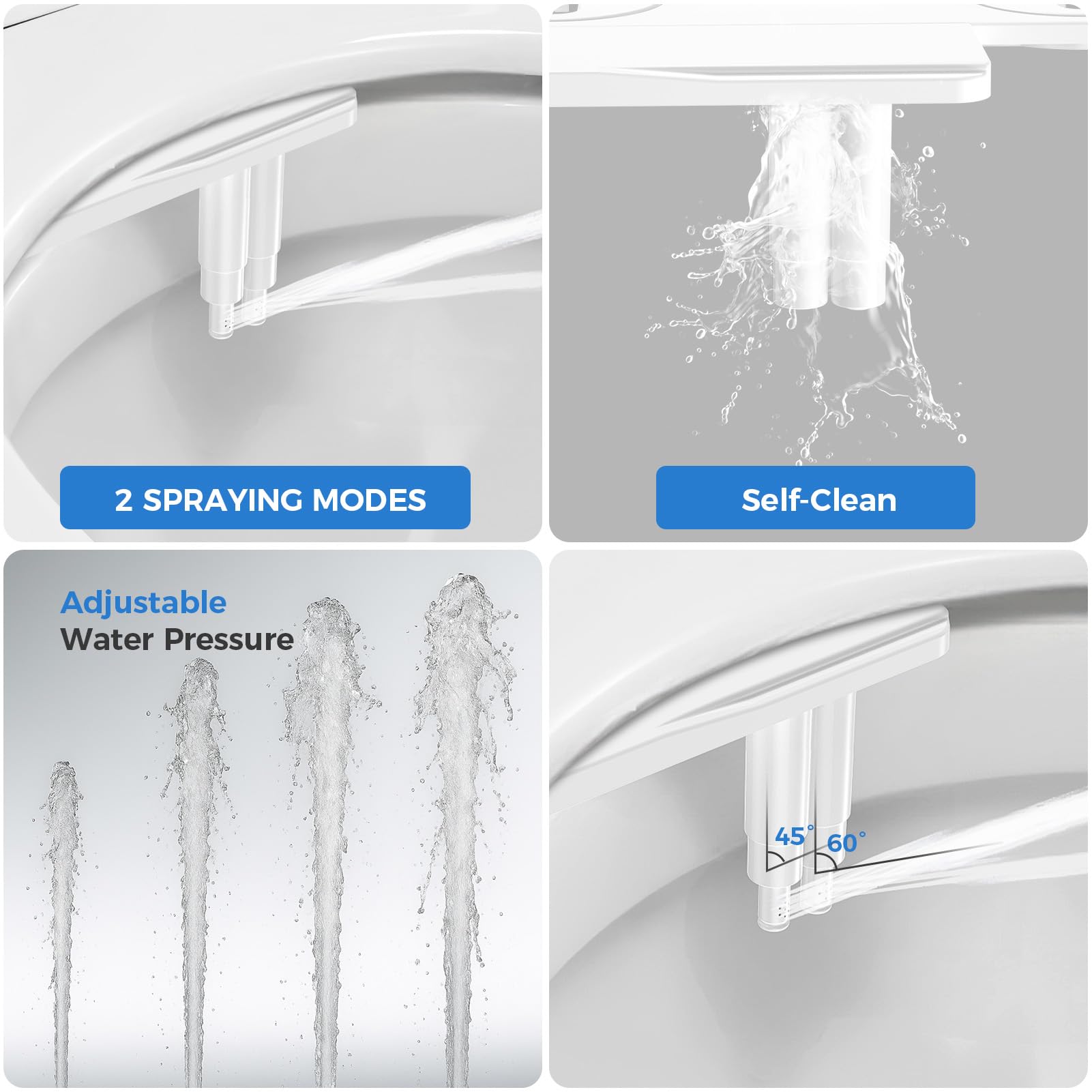 Upgrade Bidet Attachment for Toilet Seat Adjustable Angle Dual Nozzle Self-Cleaning Non-Electric Bidet Attachment for Rear Feminine Wash — view 3