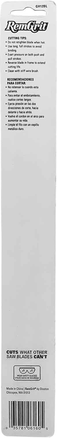 Disston E0406160 Remgrit Carbide Grit Hack Saw Blades, Medium Grit, 12 x 3/4 x .025-Inch