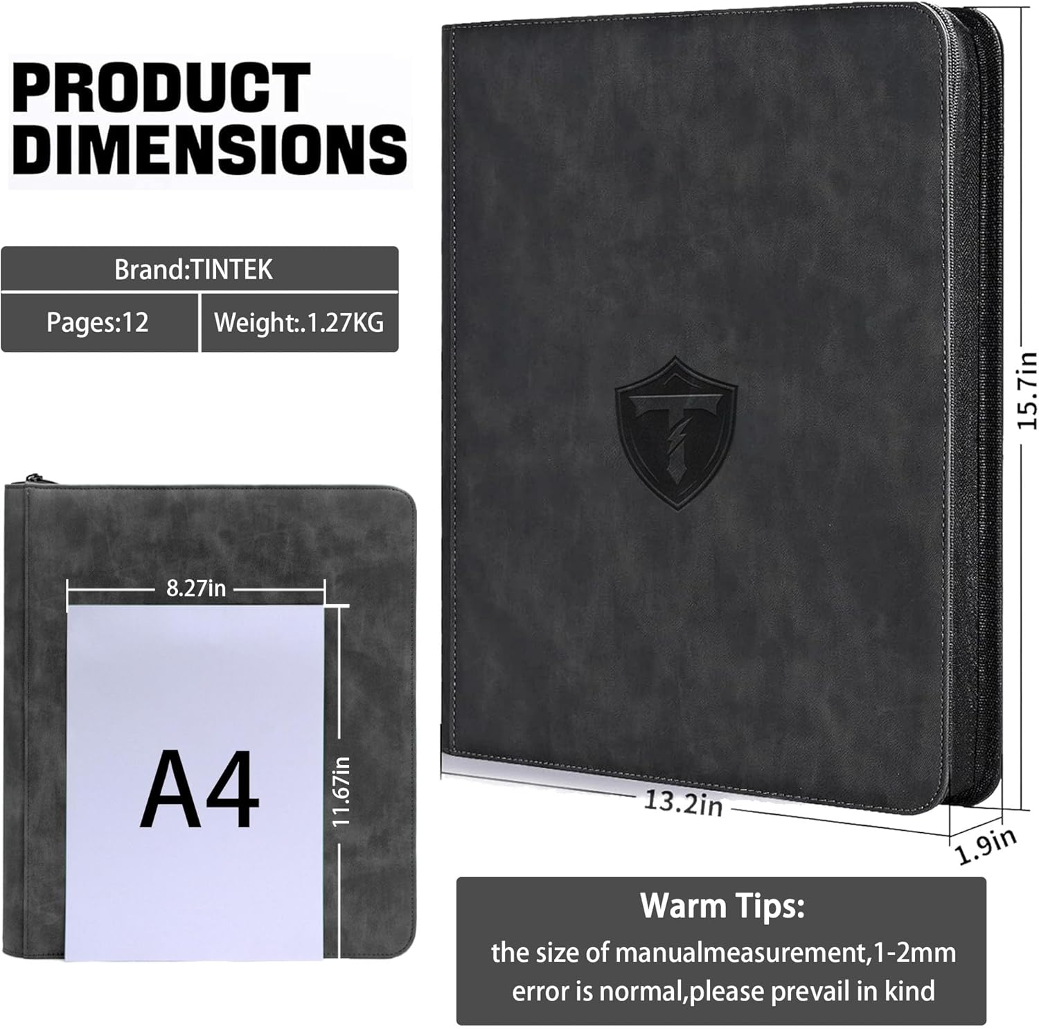 9-Pocket Trading Card Binder Album for Top Loader Cards – Holds 252 Cards, Compatible with 3" x 4" Sleeves, Card Holder for PTCG, Sports, TCG, Yu-Gi-Oh, MTG (Black)