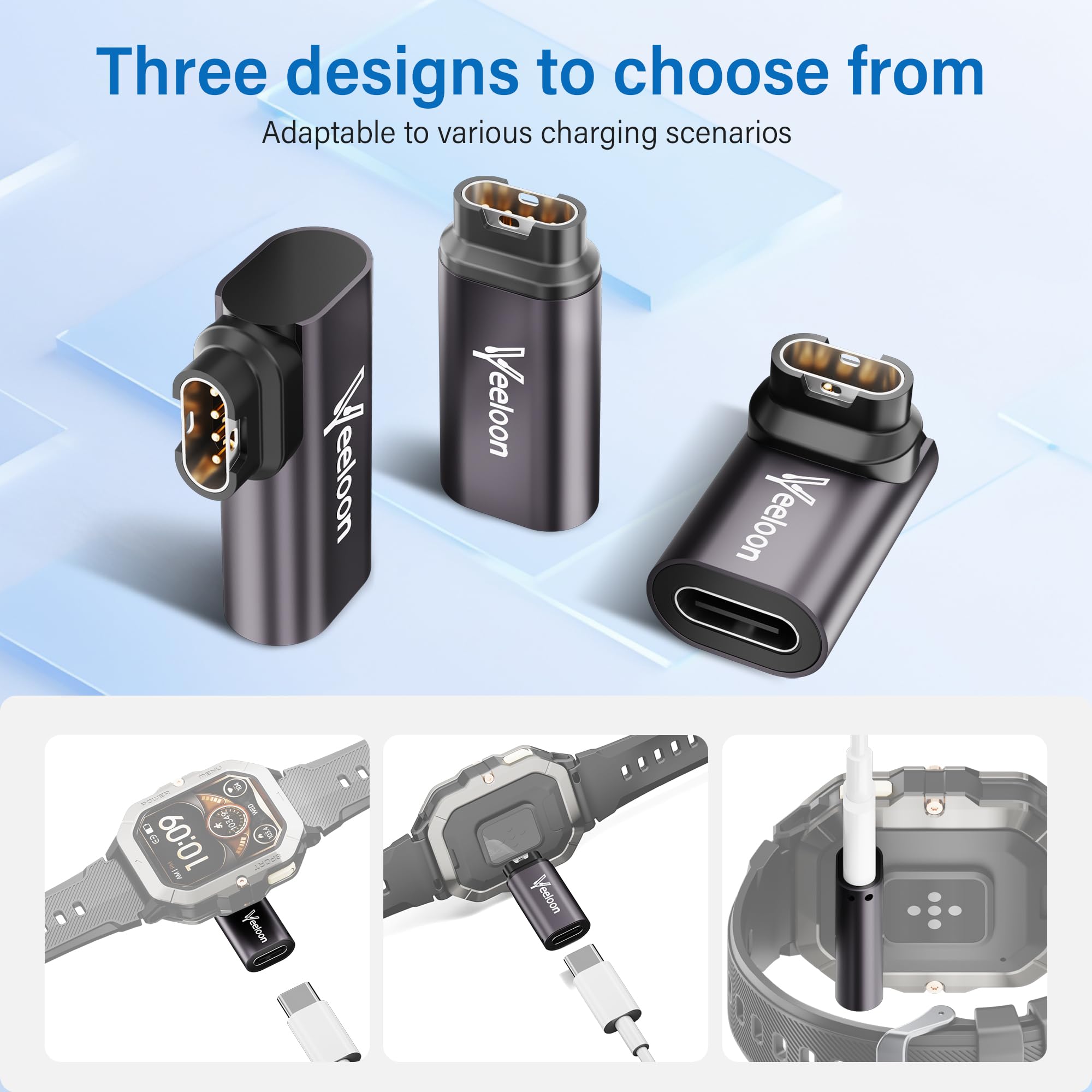 Prosty i zakrzywiony adapter ładujący USB C do zegarka Garmin Watch (zestaw 6 szt.), konwerter kabla C na Garmin Garmin Garmin z taśmą zabezpieczającą przed zgubieniem, bezpieczne szybkie