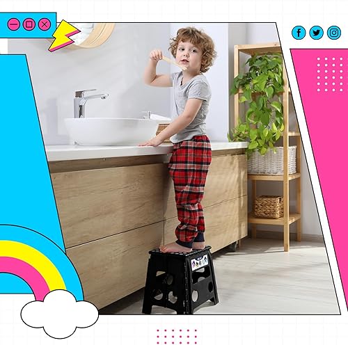 Miniatura 4 de Delxo Taburete plegable de 13 pulgadas, paquete de 2, taburetes plegables antideslizantes negros para niños y adultos de hasta 300 libras, taburete