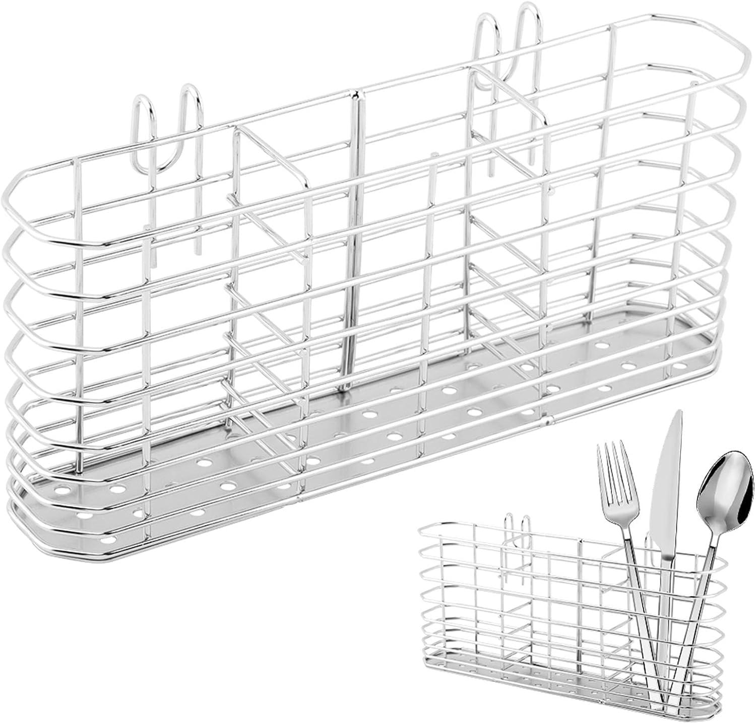 Yunzhaotong Utensil Drying Rack, 304 Stainless Steel Dish Drying Rack with Hook, 3 Divided Compartments Drainage Basket