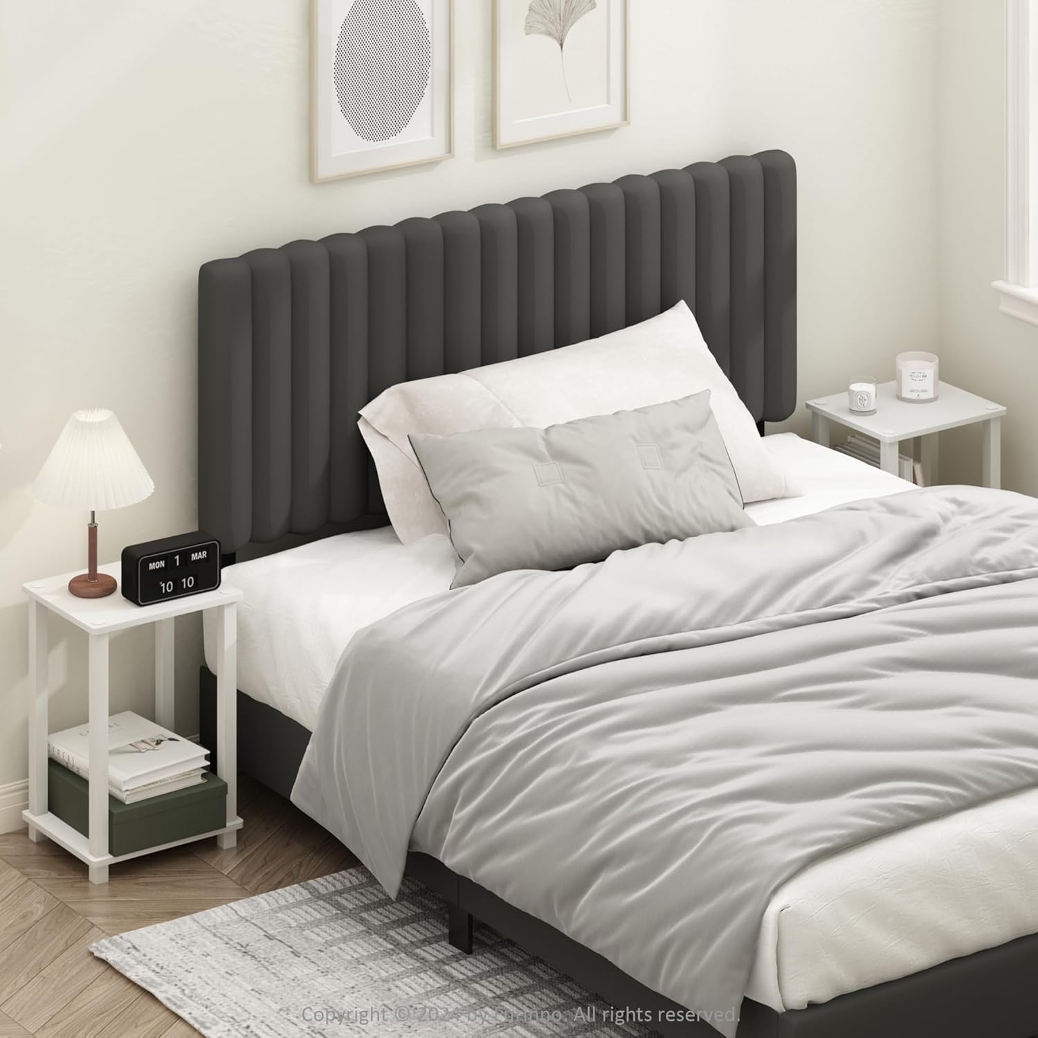 Furinno Simplistic Night Stand Set of 2, 2-Tier Small Nightstand with Open Shelf, Toolless Bedside Table, End Table, Side Table, for Bedroom, Closet, Dorm, White