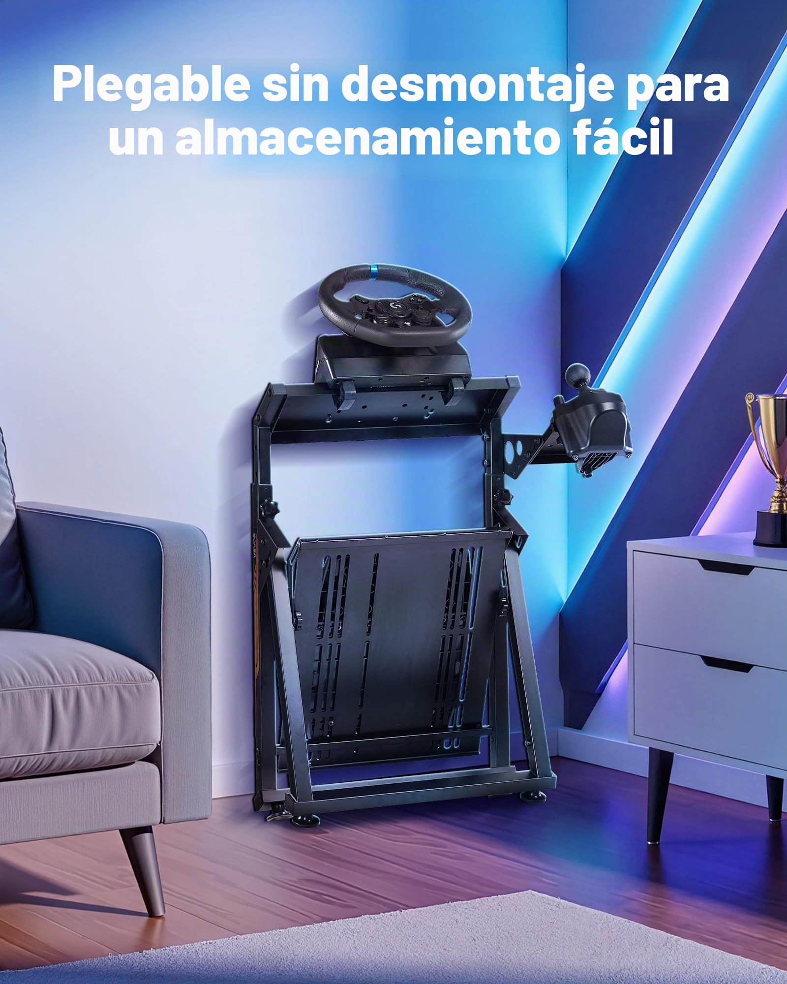 VEVOR Soporte para Volante de Carreras, Ajustable y Plegable, para Logitech G923, G920, G29, G27, Thrustmaster T300RS TX, F458, T500RS, T3PA-PRO (F1/GT), Cabina de Juego, Pedales No Incluidos