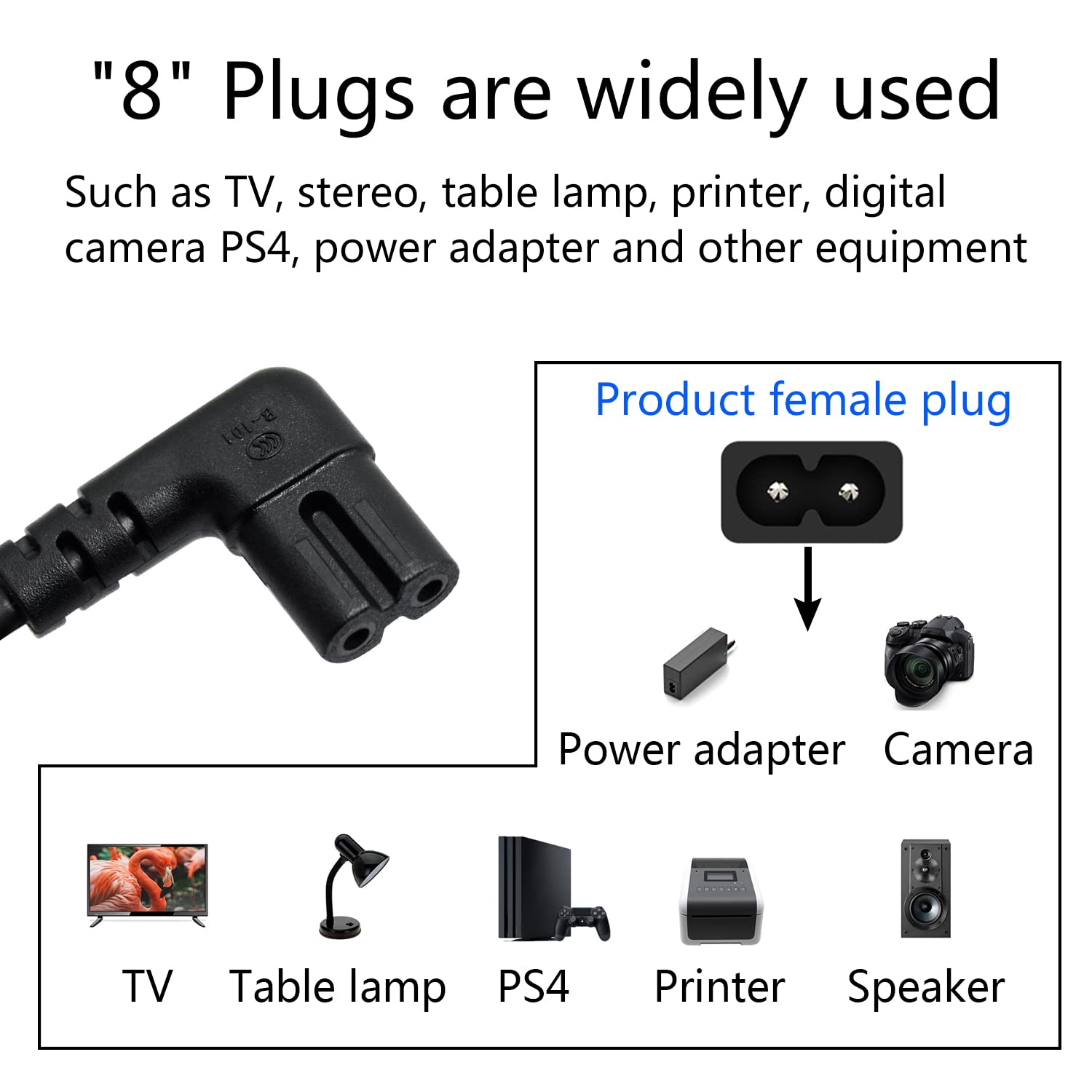 Amazon | TV電源コード 2m/6.56フィート ケーブル 90度 直角 2プロング