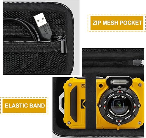 Miniatura 4 de Funda protectora rígida para cámara digital Kodak PIXPRO WPZ2, resistente e impermeable, funda de viaje con bolsillo de malla con cremallera para