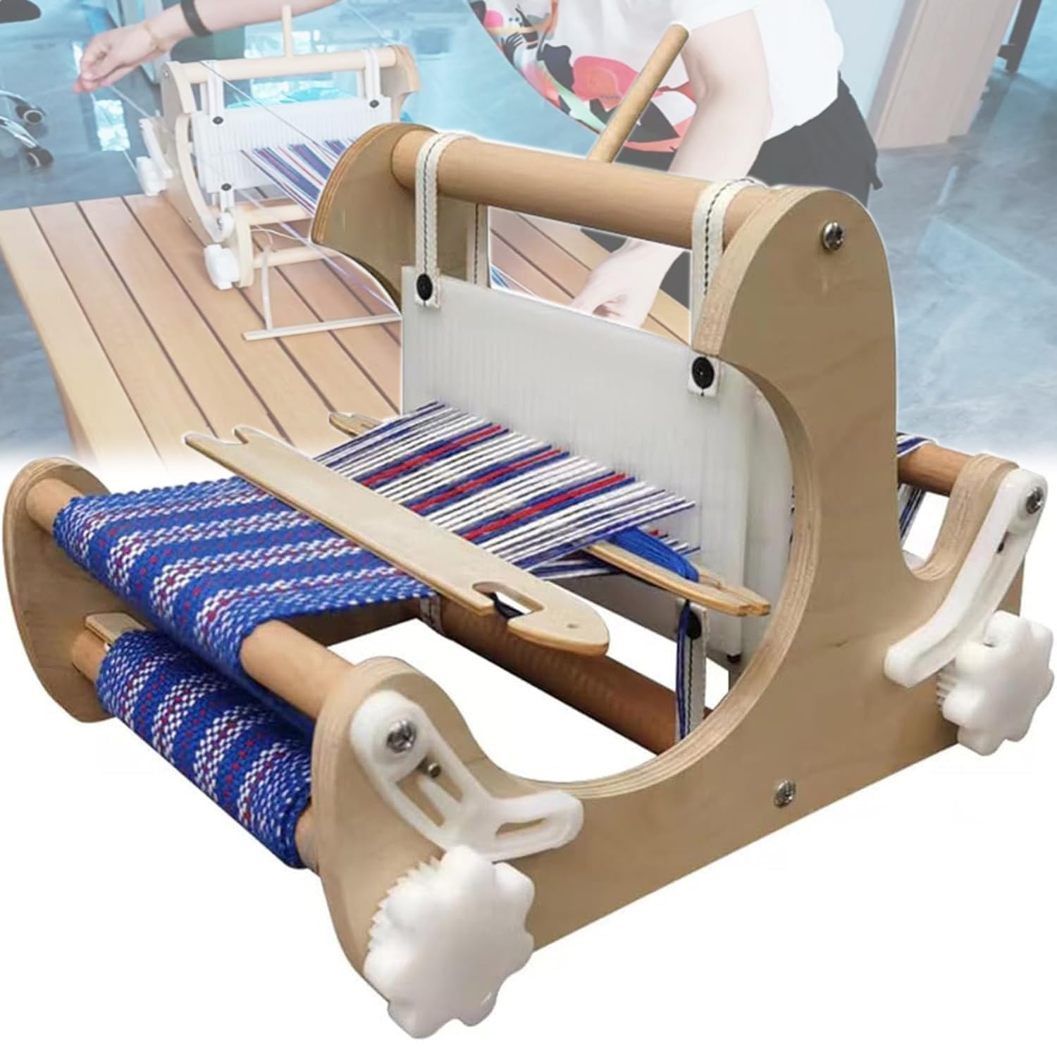 Kit de telar de madera de mesa para adultos principiantes, 20 cm de ancho, telar de tejer a mano con rizos rígidos y lanzaderas, máquina de tejer para manualidades