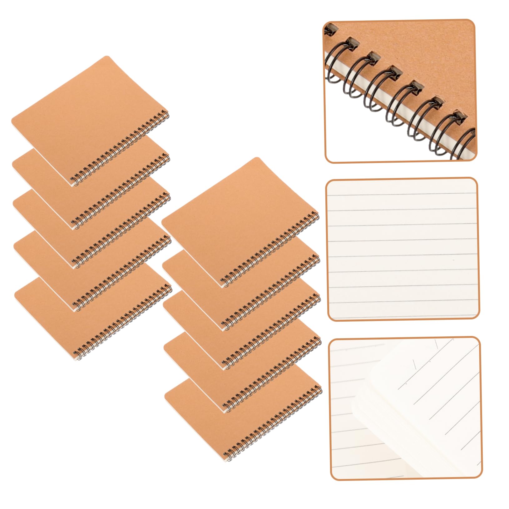 Sewroro 10 pièces Lot de à Spirale Cahiers Multifonctions à Pages Blanches Couverture Kraft Carnet Notes Spiral pour Bureau Étudiants et Usage