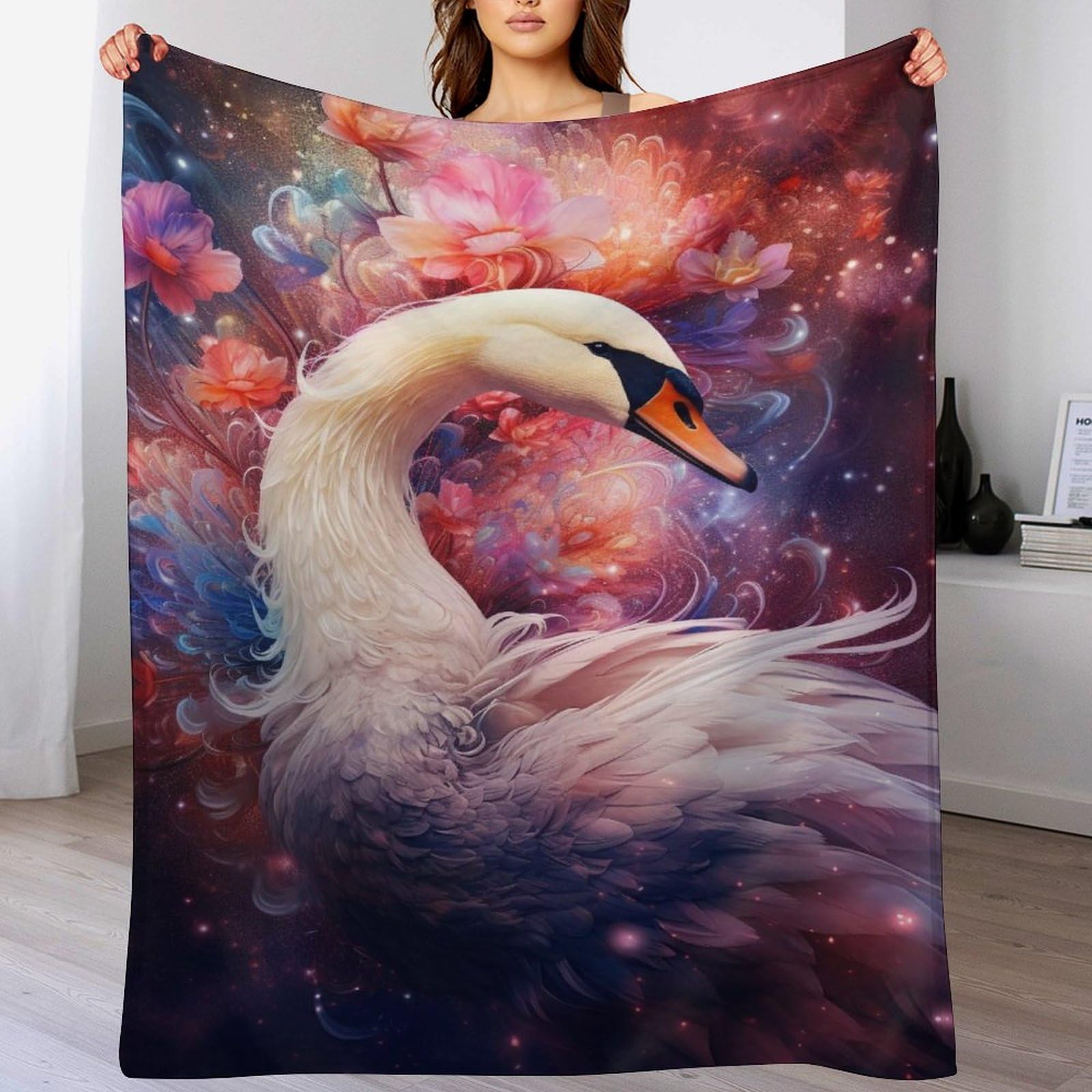 Couverture cygne douce et chaude 100x130cm pour lit et canapé
