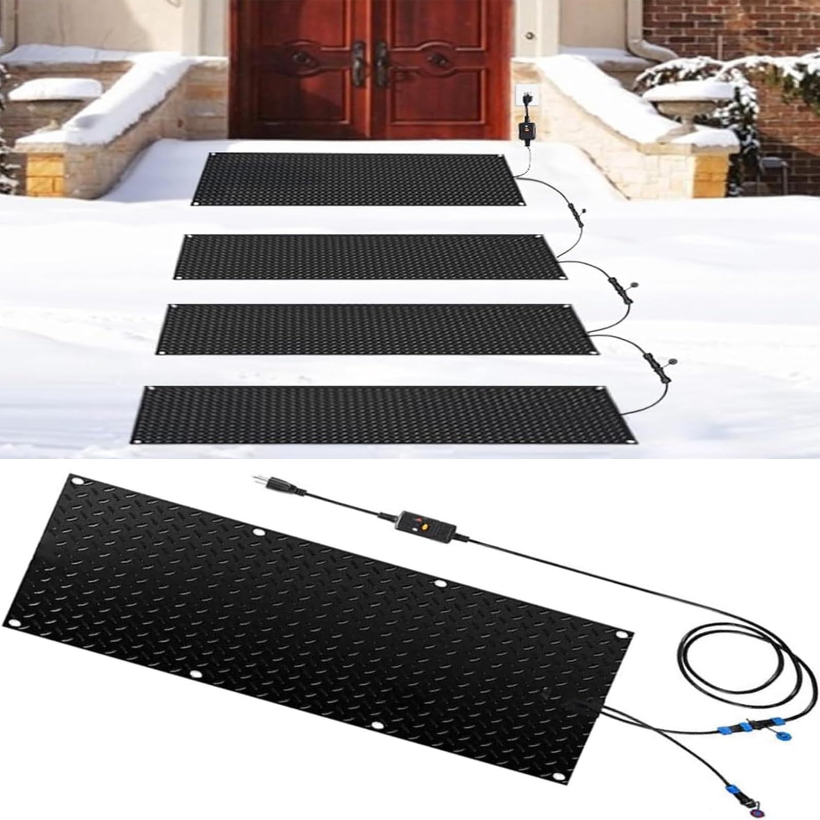 Tapis de sol électrique pour faire fondre la neige en hiver, caoutchouc antidérapant pour escaliers, plafonds et passerelles (25,4 x 90 cm x 1 pièce)