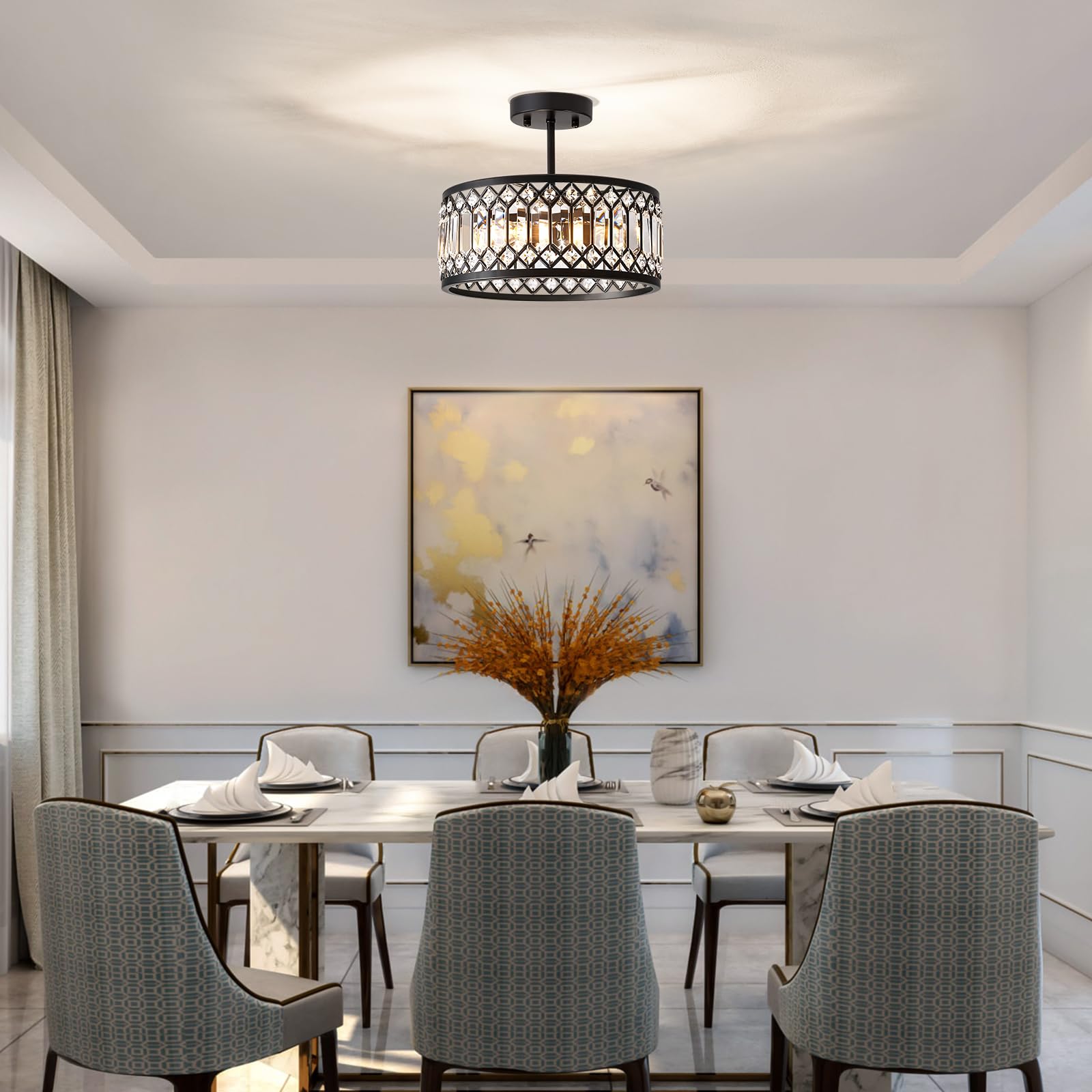 Kristall Kronleuchter,Deckenleuchte Schwarz Mit Kristall Schirm,Sockel E14 Deckenlampe,Moderne Lampe Für Wohnzimmer Schlafzimmer Küche Flur Esszimmer 3-Light