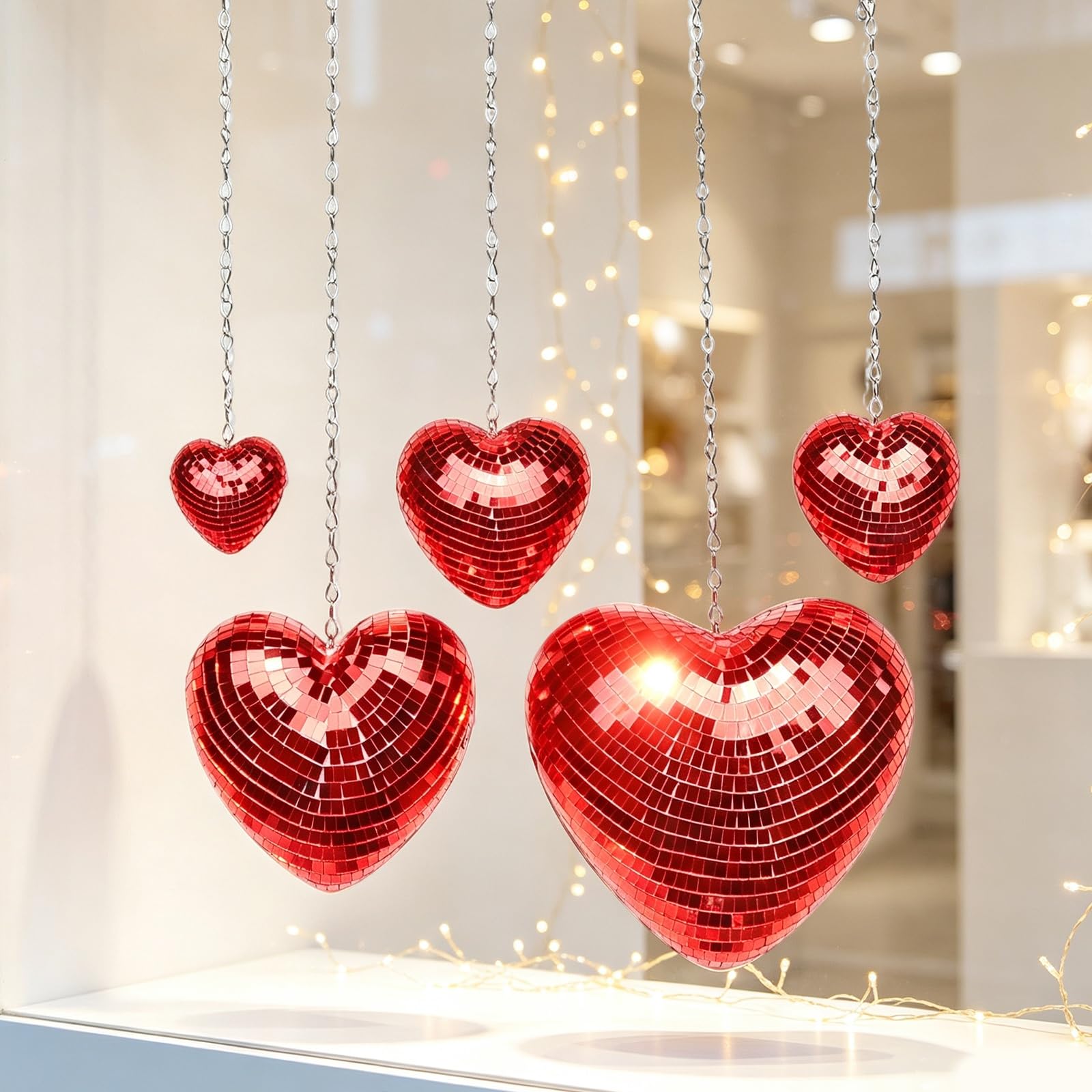 Juego de adornos de corazón inspirados, decoración de metal con espejo, 5 piezas de exhibición en para habitación, foto, telón de fondo, estilo colgante, bola de espejo, decoración de bola de de