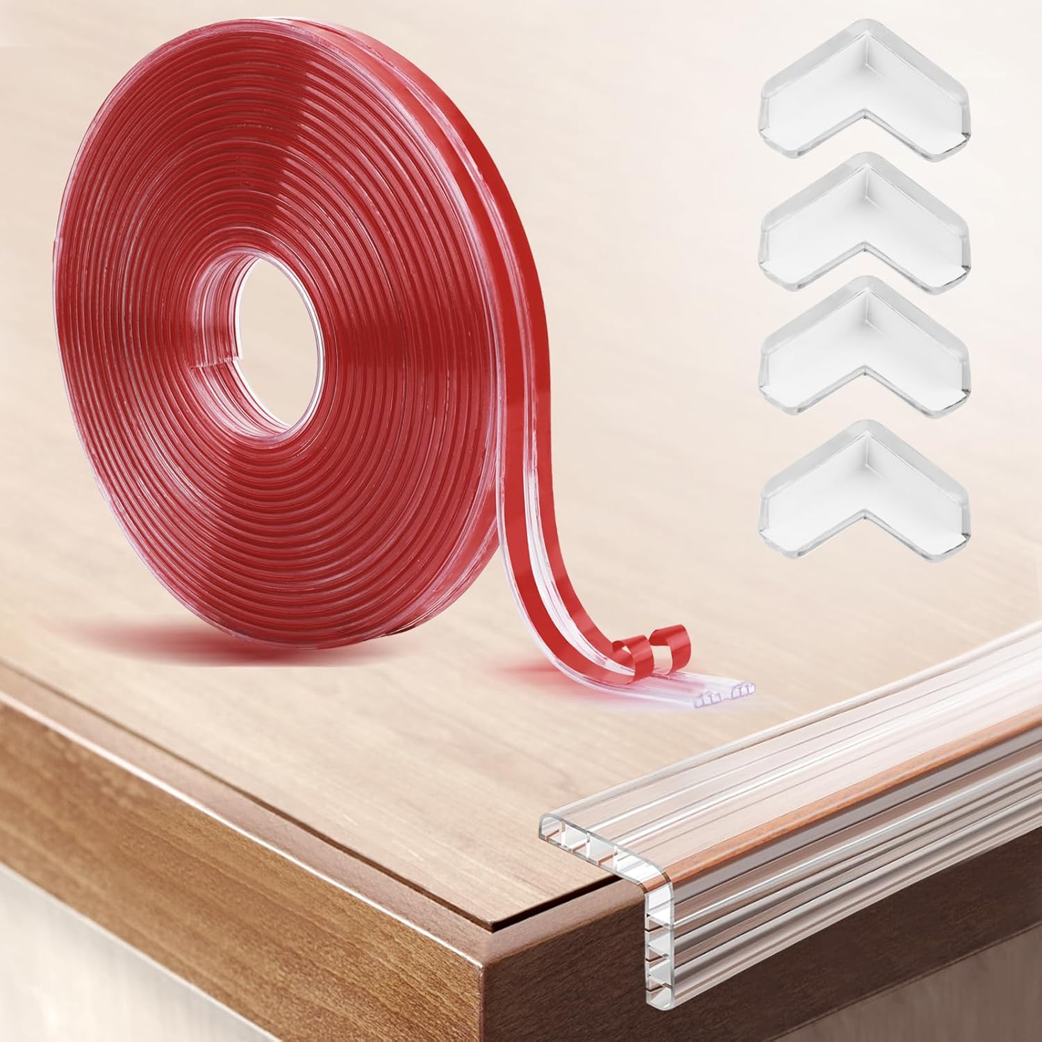 FIHODONE 6M Corner Protectors Strip Silicone Transparent with 4 PCS Edge Protector,Table Corner