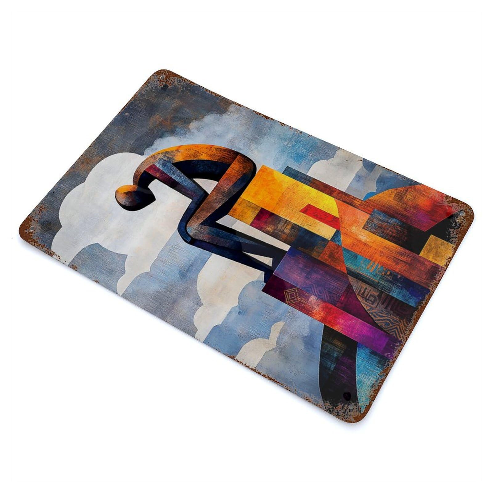 Modern Cubist Vision of The Thinker Rusty Metal Tin Sign 11.8"x7.9", Old School Wall Decor for Garage, Pub Or Kitchen