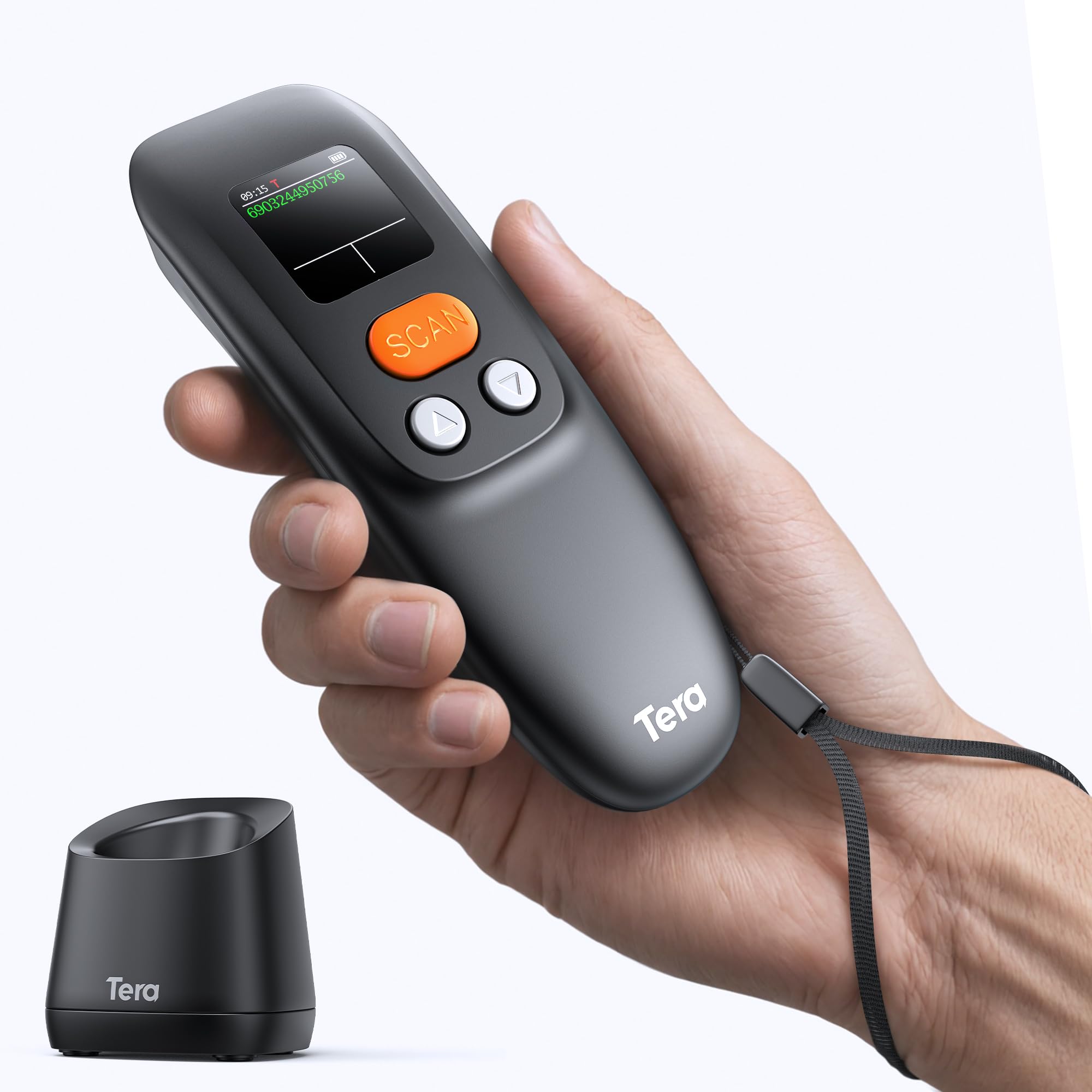 Tera Tragbar Barcode Scanner Mini: 1D 2D QR 1200mAh Akku mit Taste 1.4" Display & Ladestation Handheld Code Reader, mit Bluetooth 2.4G Kabellos & USB für POS Kassensystem Lager Einzelhandel Büro 1600