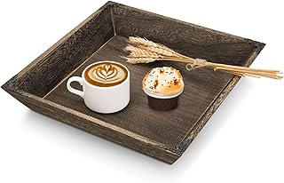 MyGift Rustic Burnt Paulownia Wood Serving Tray with Antique Metal Accent Corner - Compare price