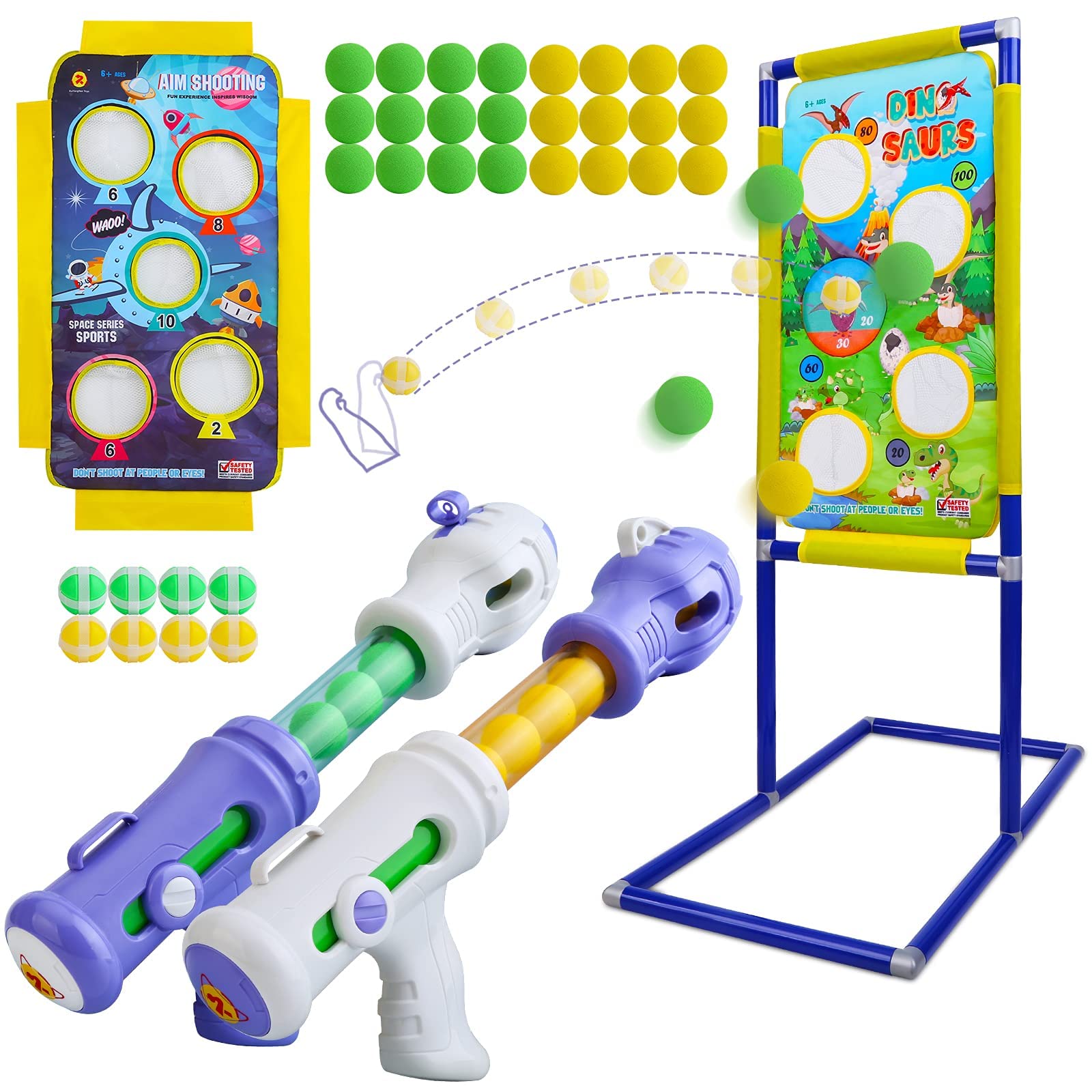 Shooting Game Toy for kids - 2 in 1 Foam Ball Popper Toy Gun for Boys - Shooting Target 24 Foam Balls & 6 Sticky Balls - Birthday Toys Gift Age 4 5 6 7 8 9 10+ Year Old - Compatible with Nerf Toy Guns