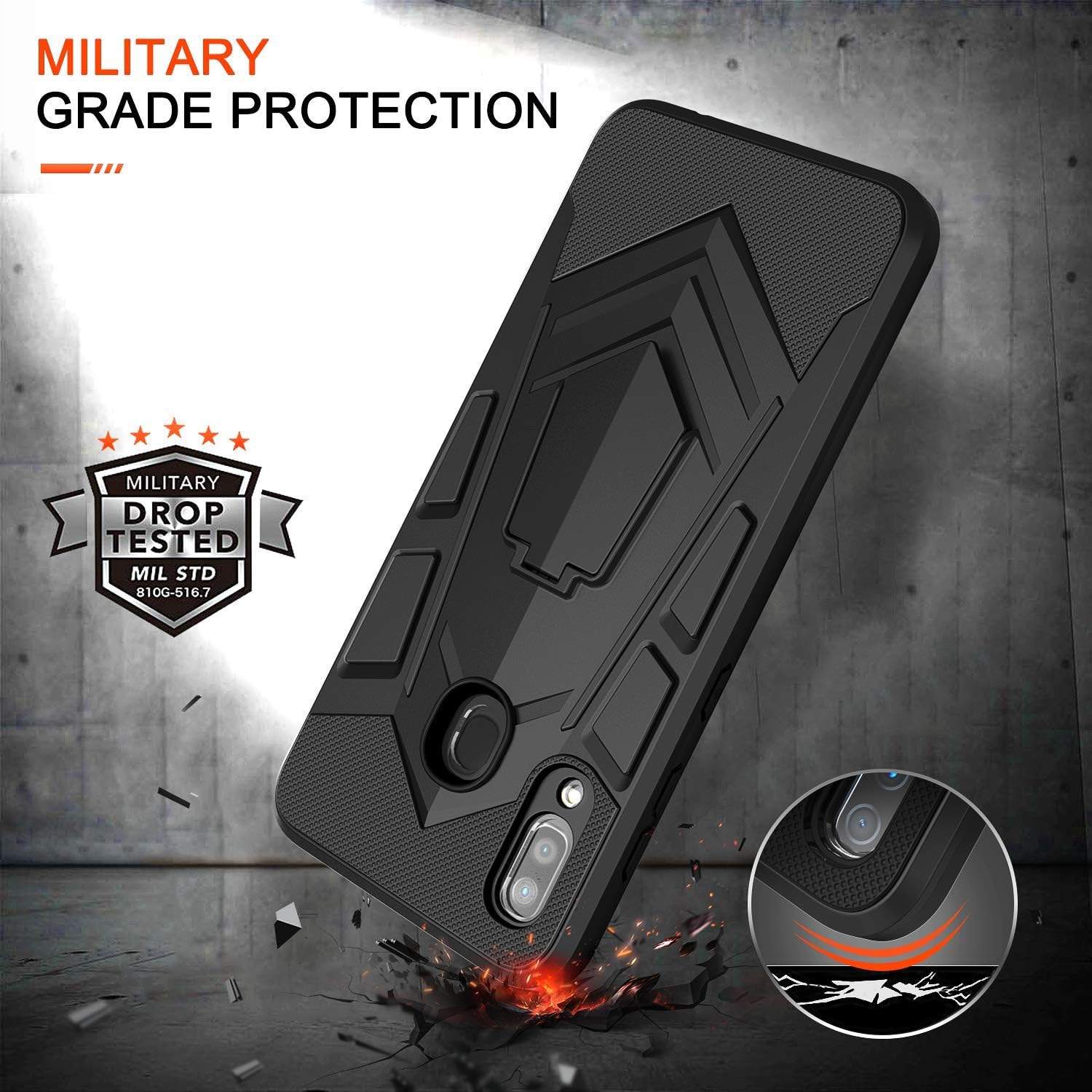 LeYi Compatible with Samsung A20/A30 Case, Samsung Galaxy A20/A30 Case with Screen Protector, Shockproof [ Military-Grade] Rugged Hybrid Protective Cases Cover with Kickstand for Galaxy A20 Black