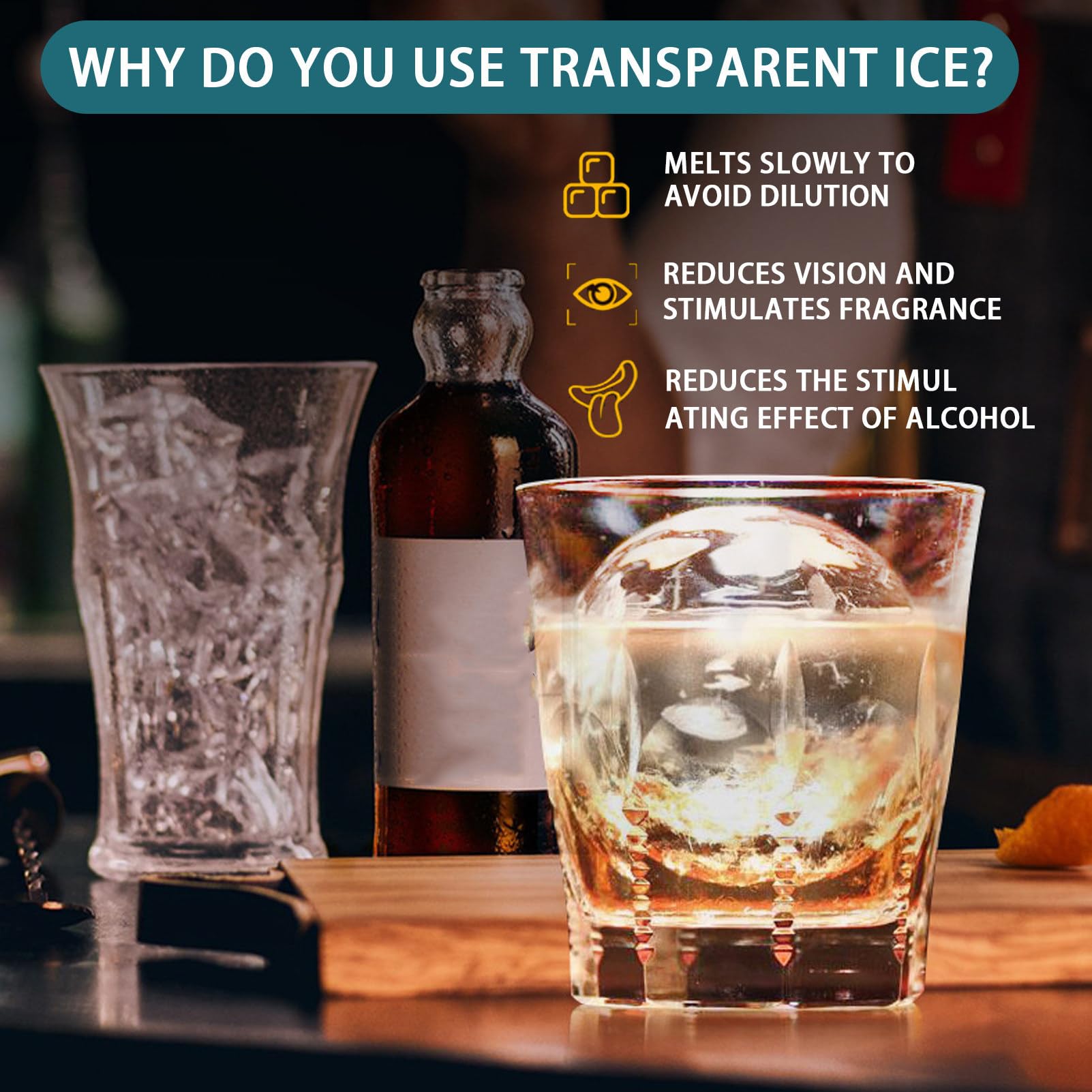 Máquina de bolas de hielo, prensa de hielo transparente para whisky, bourbon, cócteles y cerveza, hielo frío de larga duración, no requiere enchufar