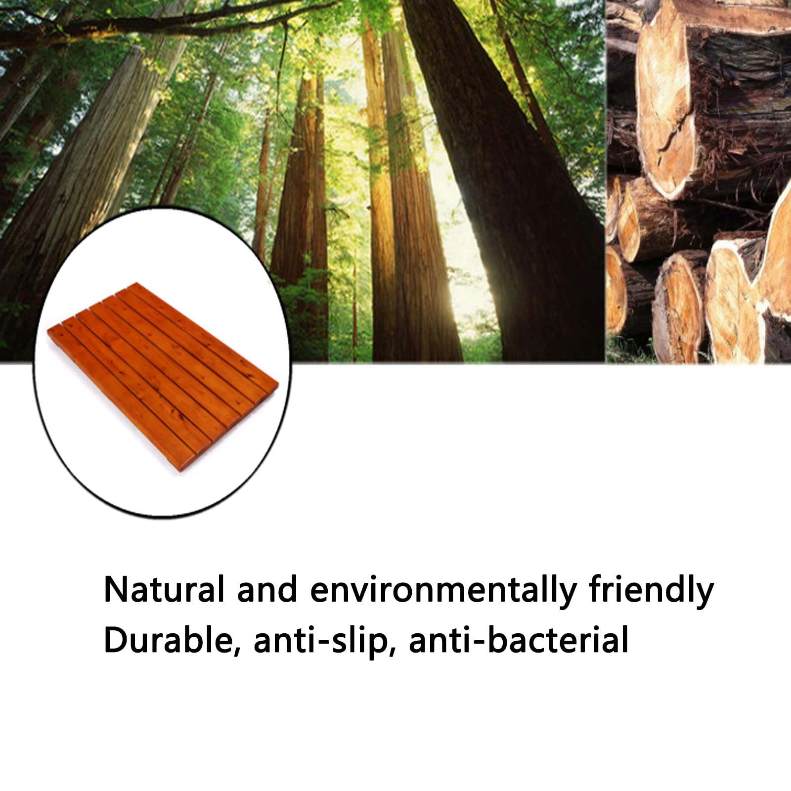 Tappetino Doccia Naturale,Pedana Doccia in Legno,Antiscivolo Pedana Doccia,Pedana Doccia Tappeto Sauna,Sgabello per Base WC,Pedana Doccia,Spa o Uso Esterno (60x30cm/24x11.8in)
