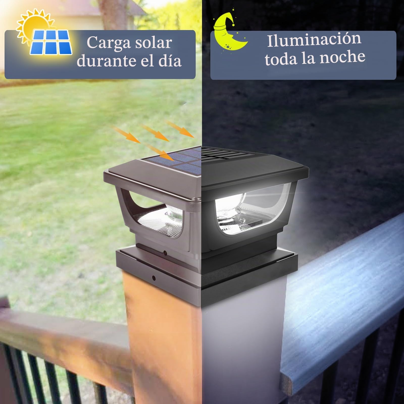 4 Tapas Solares para Postes de 7 x 7, 8 x 8, 9 x 9, 10 x 10, Iluminación para Exteriores, IP65, Resistente al Agua para Cerca y Valla