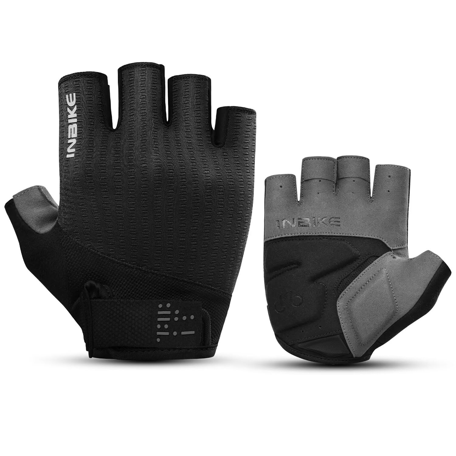 INBIKE Cycling Gloves for Men Women, Shock-Absorbing Memory Gel Padded Road Bike Gloves, Bicycle Breathable Half Finger Touchscreen Reflective Biking