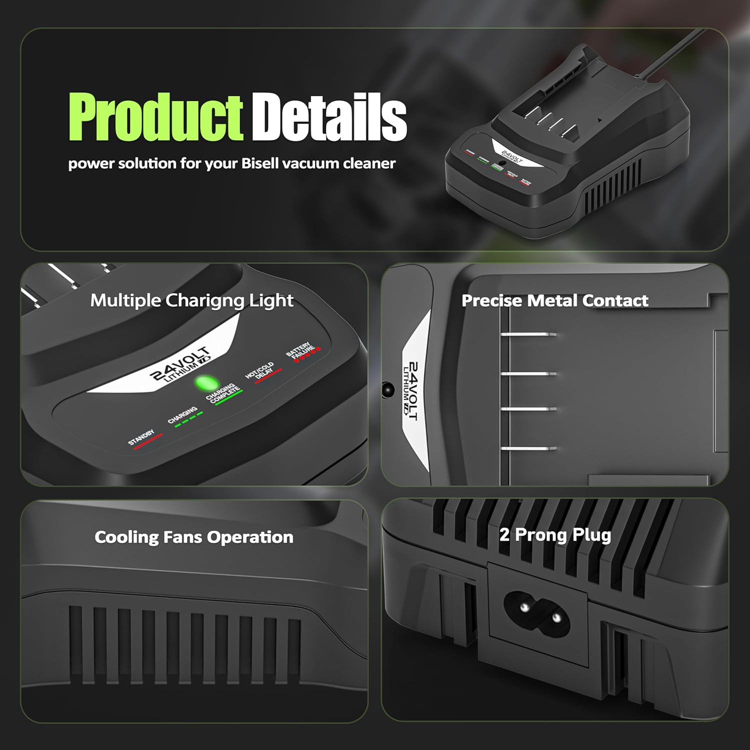 2pcs Fast Charger Compatible with Bissell XR Battery, 6000mAh Battery Compatible with Bissell Vacuum Model 3789 3797 3789U 3789X 3797V 3797W