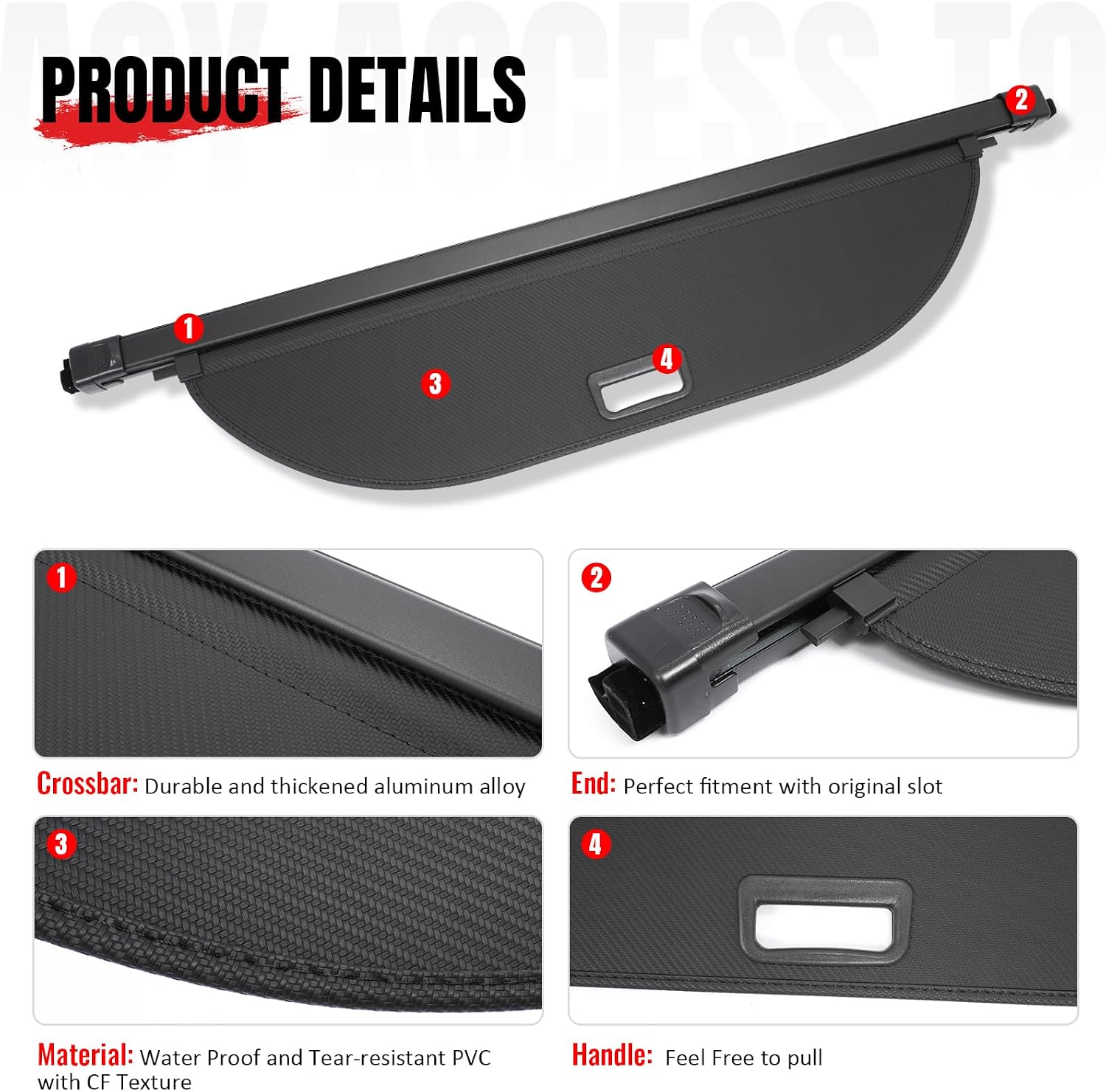 IKON MOTORSPORTS, Rear Retractable Cargo Cover, Compatible with 2024-2026 Chevrolet Equinox EV, ABS Aluminum Vinyl Trunk Security Luggage Shield Shade, Carbon Fiber Texture