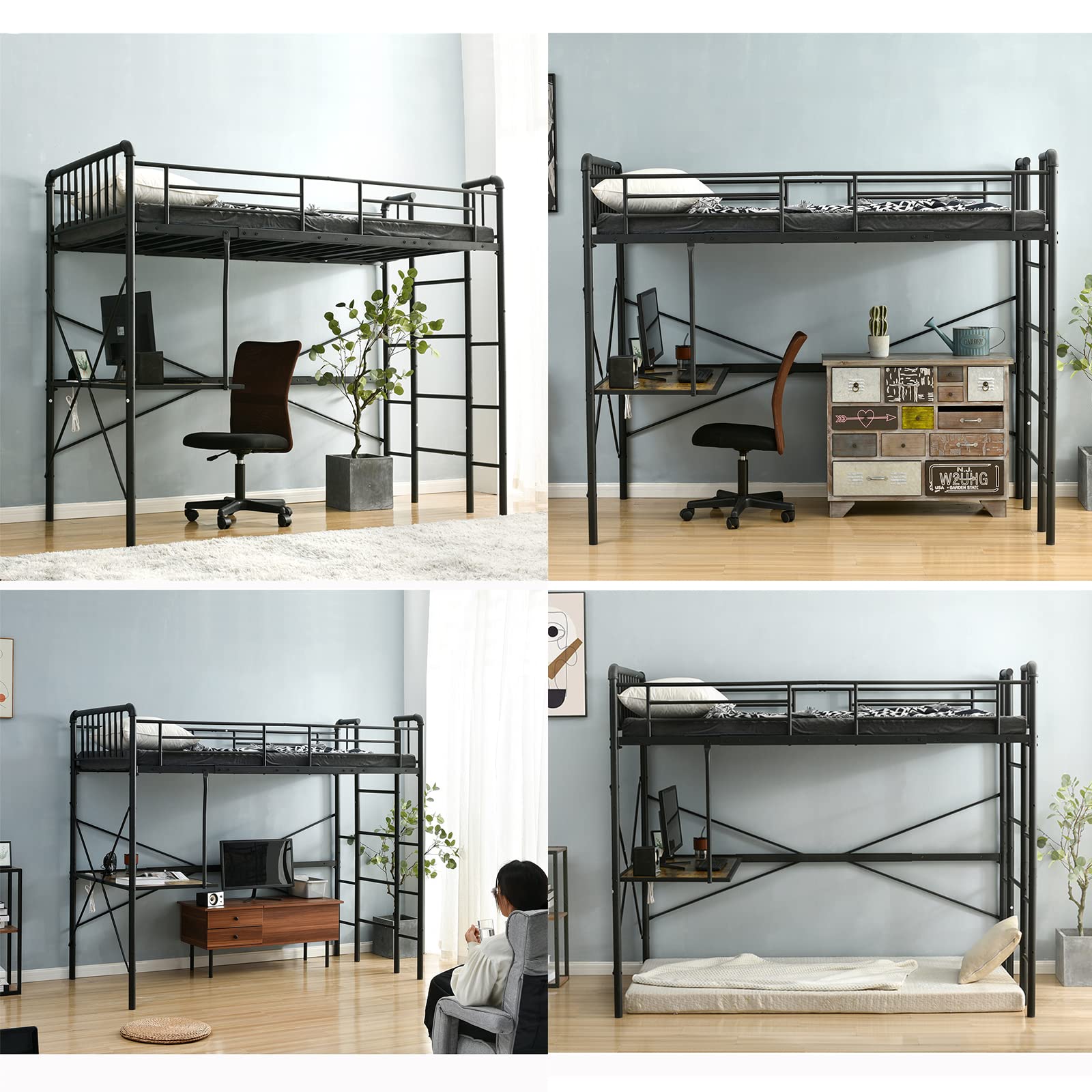 Amazon｜ロフトベッドデスク付き パイプベッド シングル コンセント