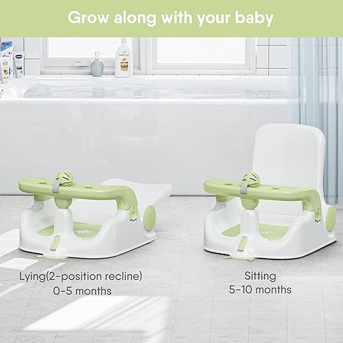 Miniatura 2 de Obee Odee Asiento de baño para bebé con 2 modos, ajuste de 3 velocidades, potentes ventosas, silla de bañera infantil con almohada lavable, plegable