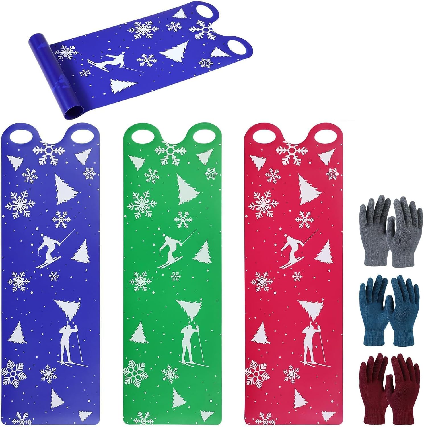 Soulchen Large 54" Snow Sled for Adults Snowflake Flying Slider Mat with Handles and Warm Winter Gloves Snow Carpet Lightweight Roll Up Snowboard for Christmas Winter Ski Outdoor Game