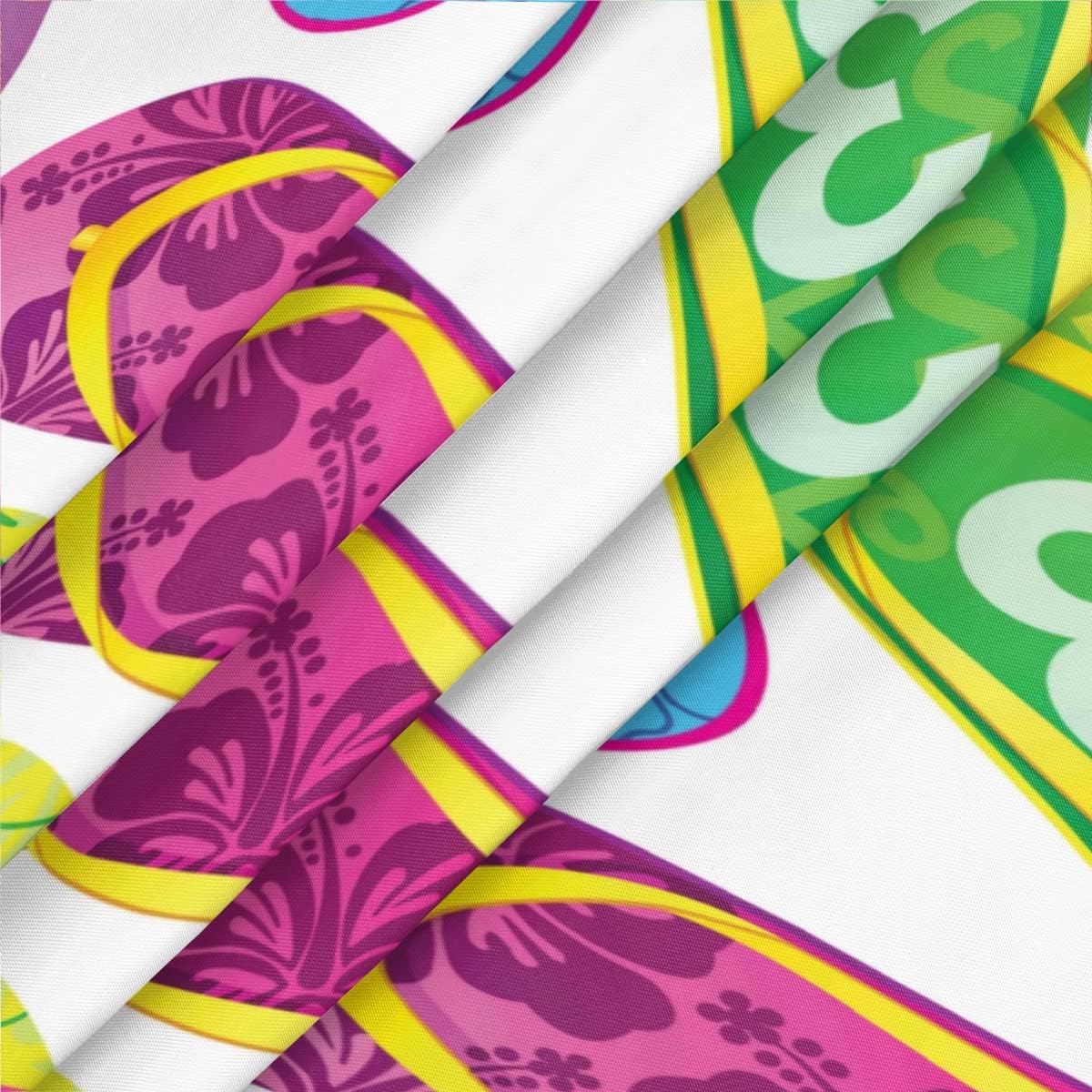 Summer Round Fitted Tablecloth with Elastic Edged, Cartoon Beach Colorful Flip Flop Round Table Cover Wipeable Waterproof Table Cloth for Kitchen Dining Wedding Party Picnic Fits 40-44 in Tables