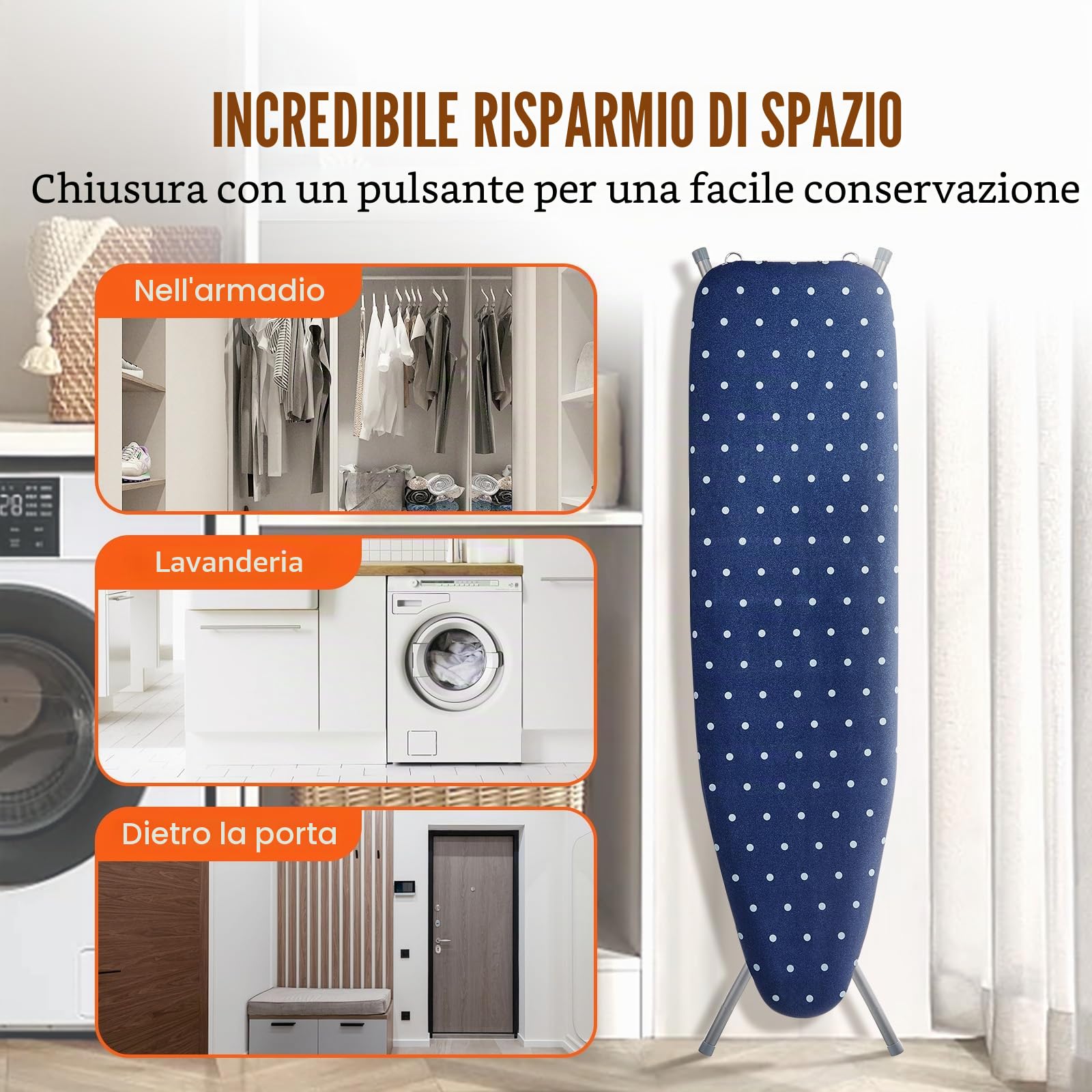 VEVOR Asse da Stiro 140 x 37 cm Asse da Stiro 4 Strati 7 Altezze Regolabili 640-970 mm con Copertura Anti-calore 100% Cotone per Casa Lavanderia Bagno 1540 x 370 x 970 mm, Asse per Stirare Pieghevole