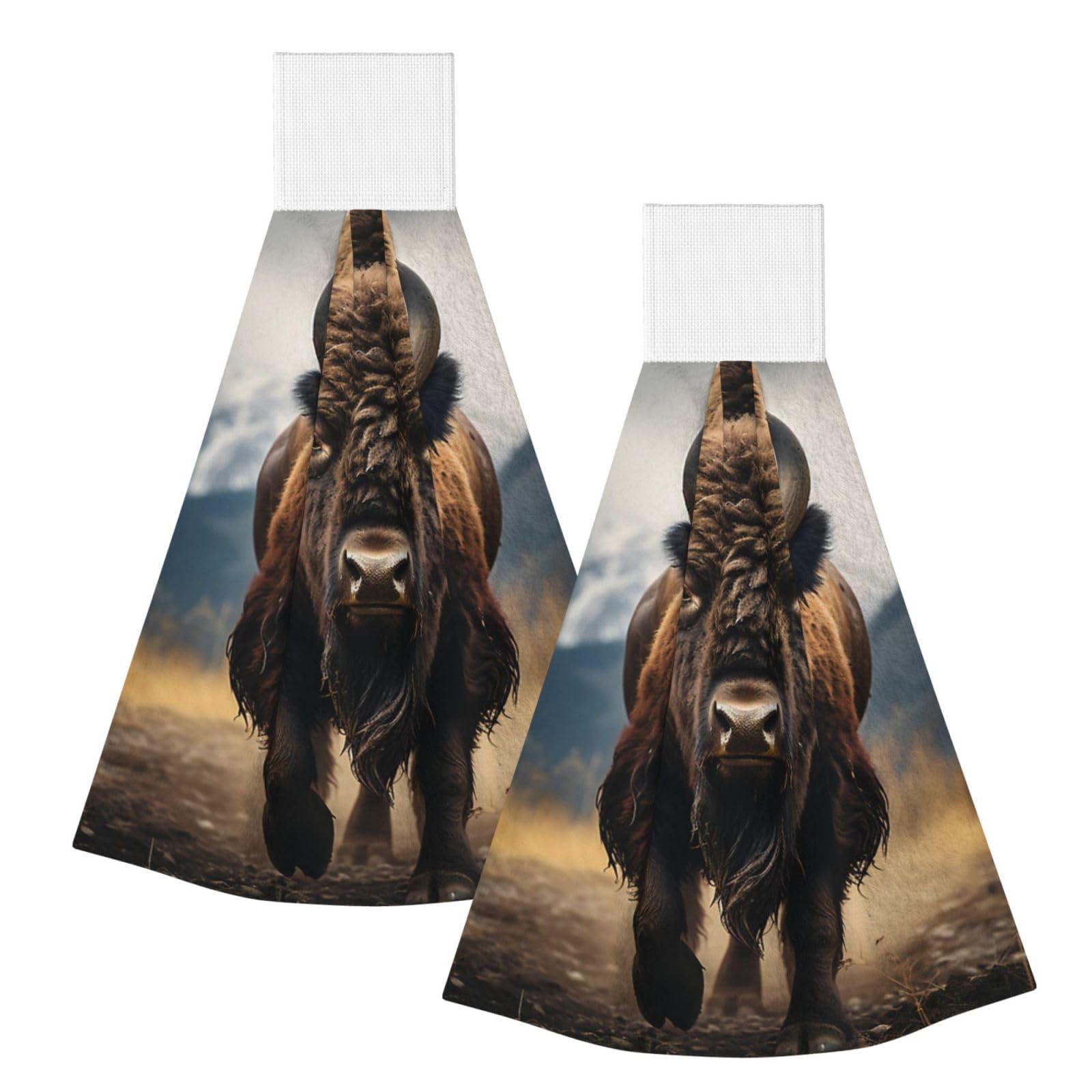 DOPKLNA North American Bison, 2 Pcs Hanging Coral Fiber Hand Towels for Bathroom, Absorbent Kitchen Towels