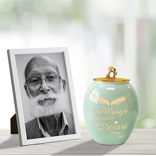 Miniatura 7 de Urna mediana para cenizas humanas, urna de cremación para cenizas para mujeres, urnas verdes de cerámica para cenizas humanas, hombres adultos, urna