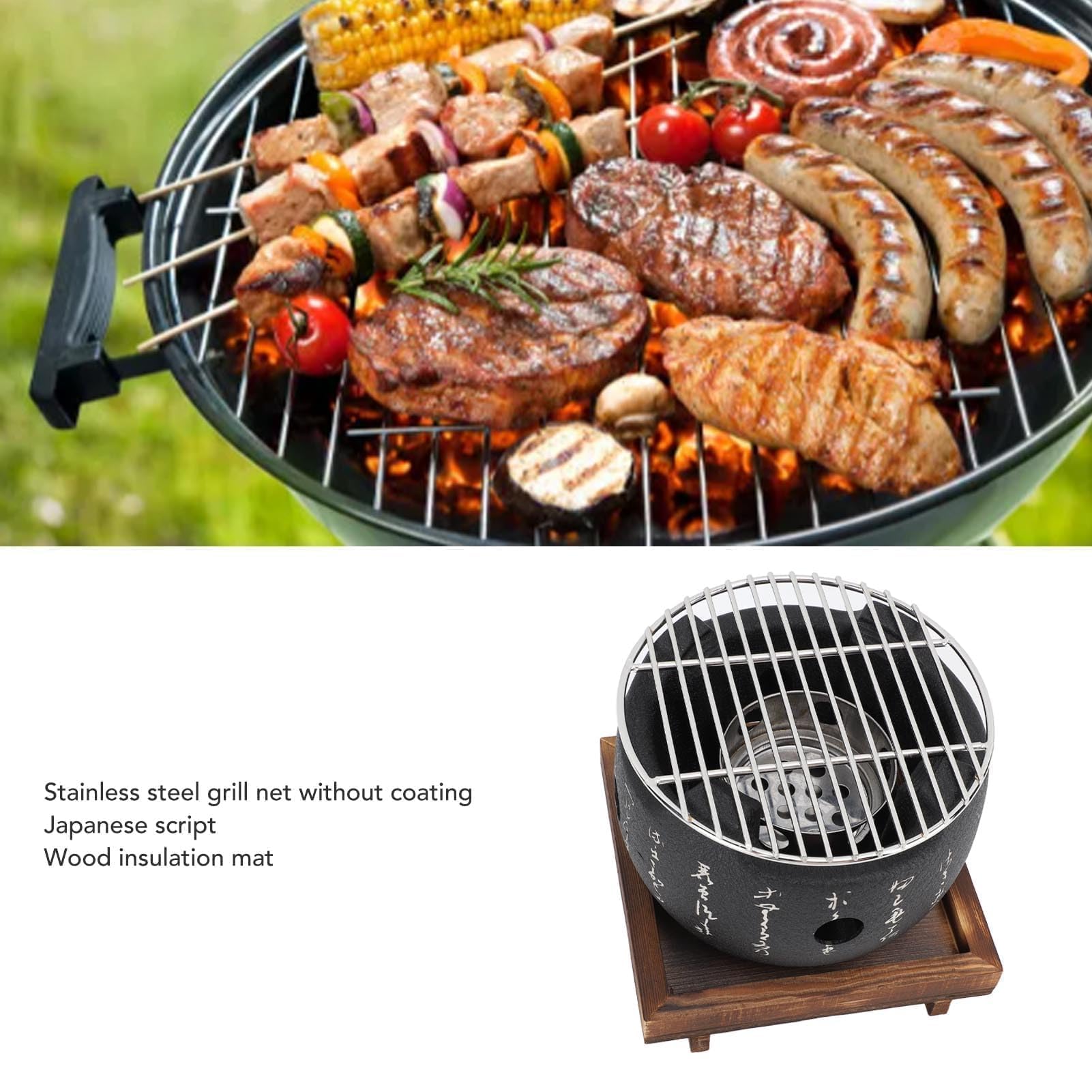 Griglia in Stile Giapponese, Mini Griglia Portatile per Barbecue Giapponese, Stufa a Carbone per Alimenti Rotonda, Stufa per Barbecue per Uso Domestico Patio(L)
