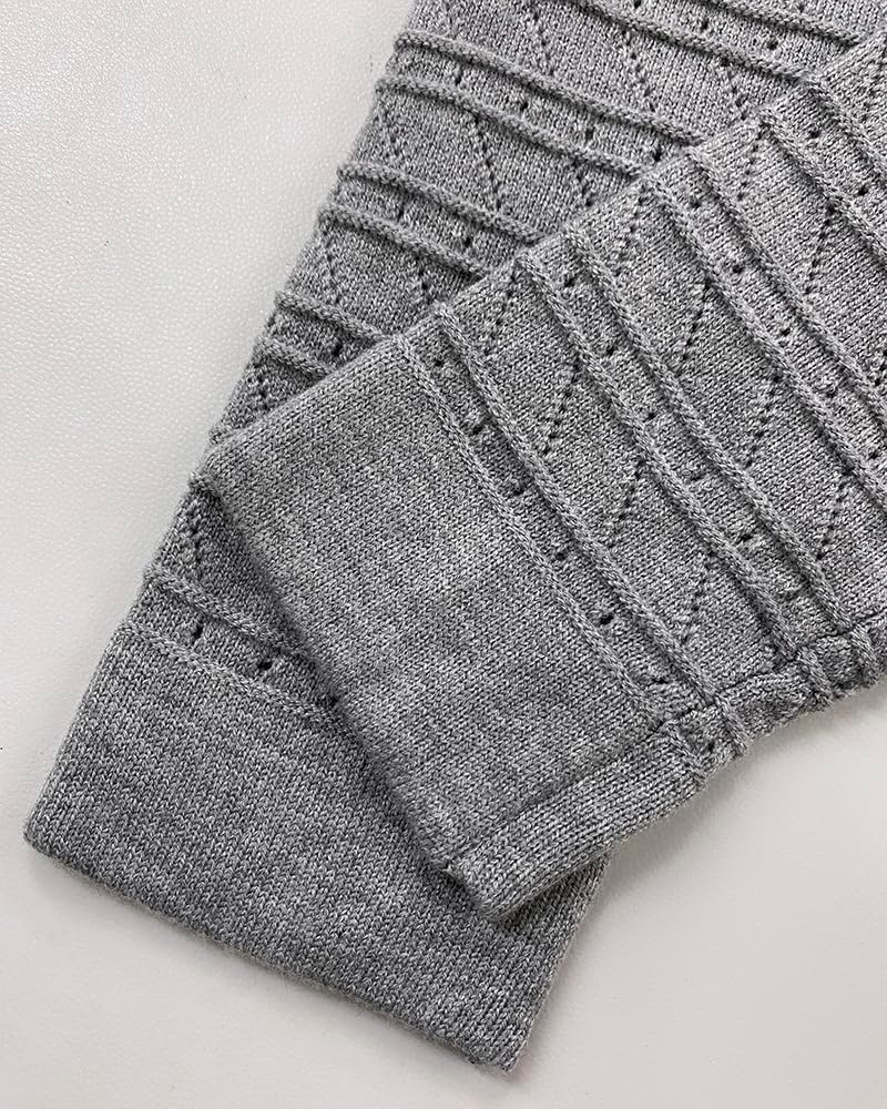 CHICME Women’s V-Neck Long Sleeve Hollow Out Knit Sweater Dress Elegant Chic Bodycon Mini Dress for Fall & Winter - Image 6