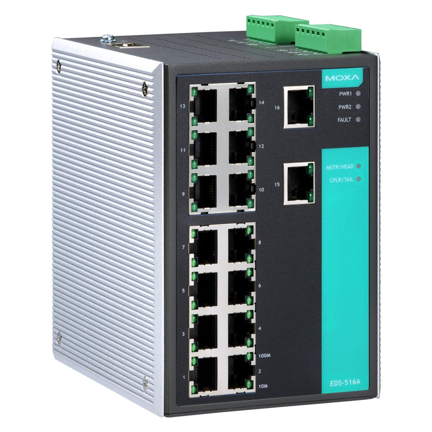 Moxa EDS-516A - 16 Ports Managed Ethernet Switch, 10/100 BaseTx, VLAN, IGMP Snooping, Port Trunking, RMON, QoS, SFP, SFP+, 100 Mbps, Metal Case