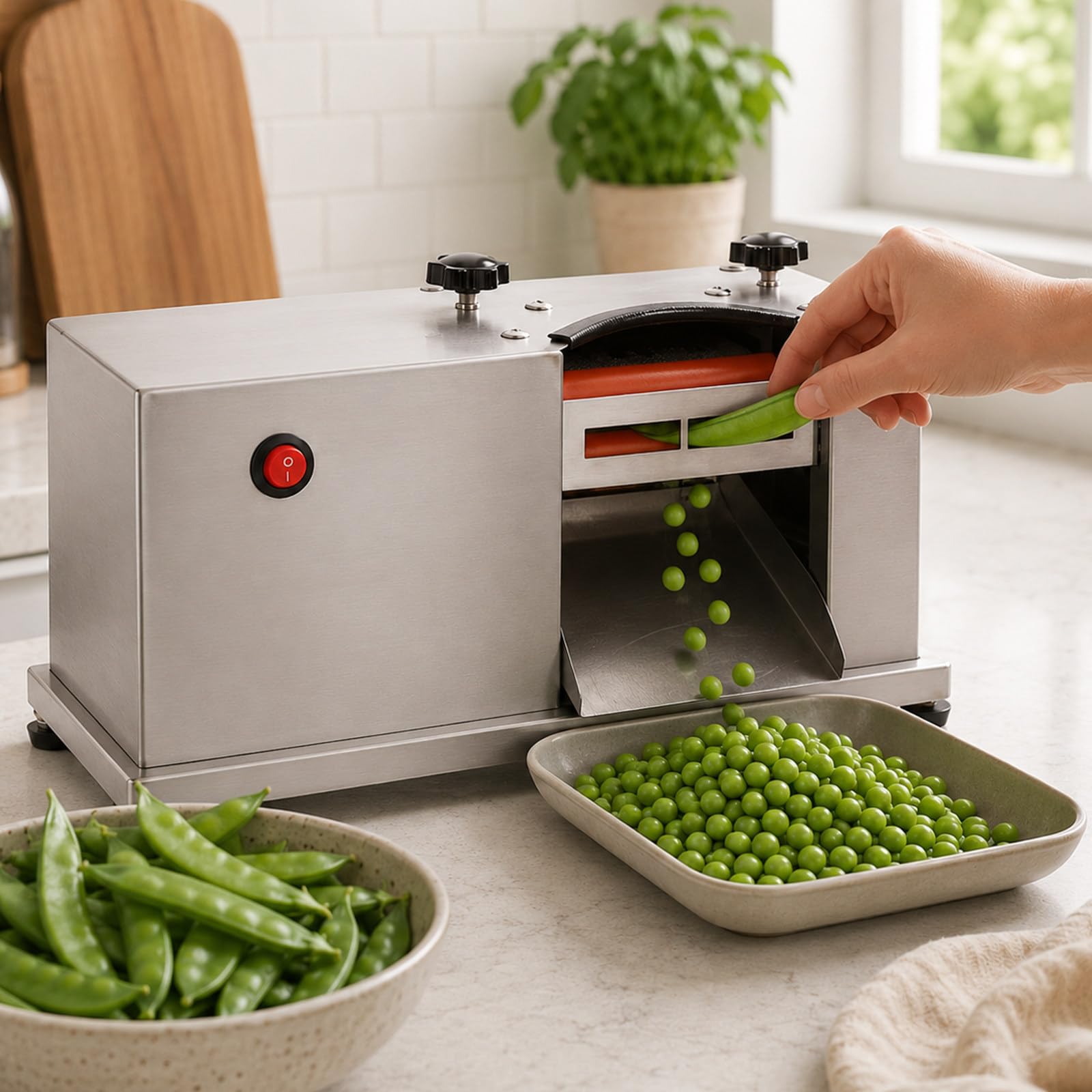 Commercial Electric Pea Sheller Machine with Dual Roller Adjustment Knobs