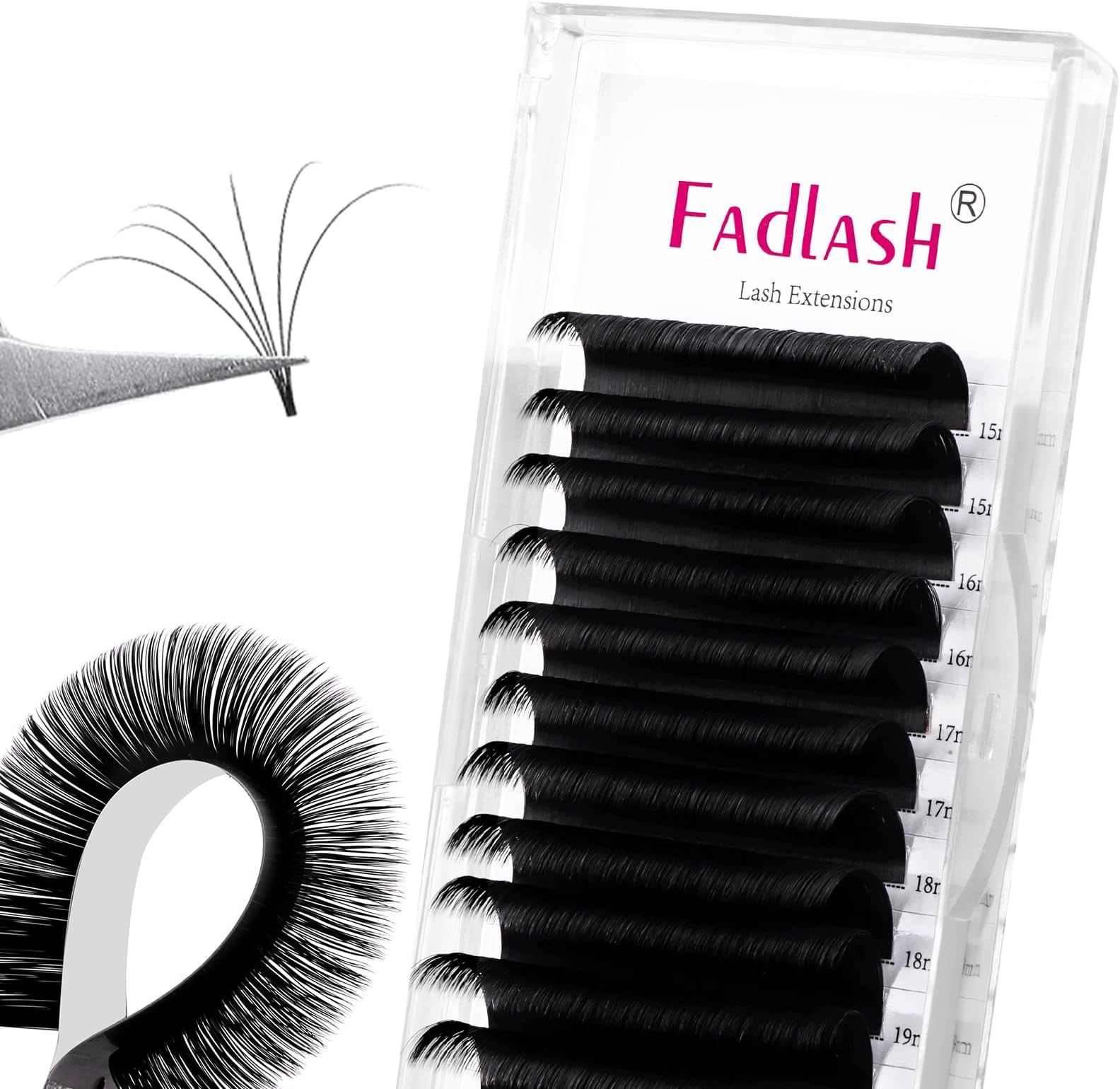 FADLASH Eyelash Extension D Curl 0.07 15-20mm Mixed Tray Easy Fan Lashes 2D-10D Volume Lashes Extension Self Fanning Lashes (0.07-D, 15-20mm Mix)