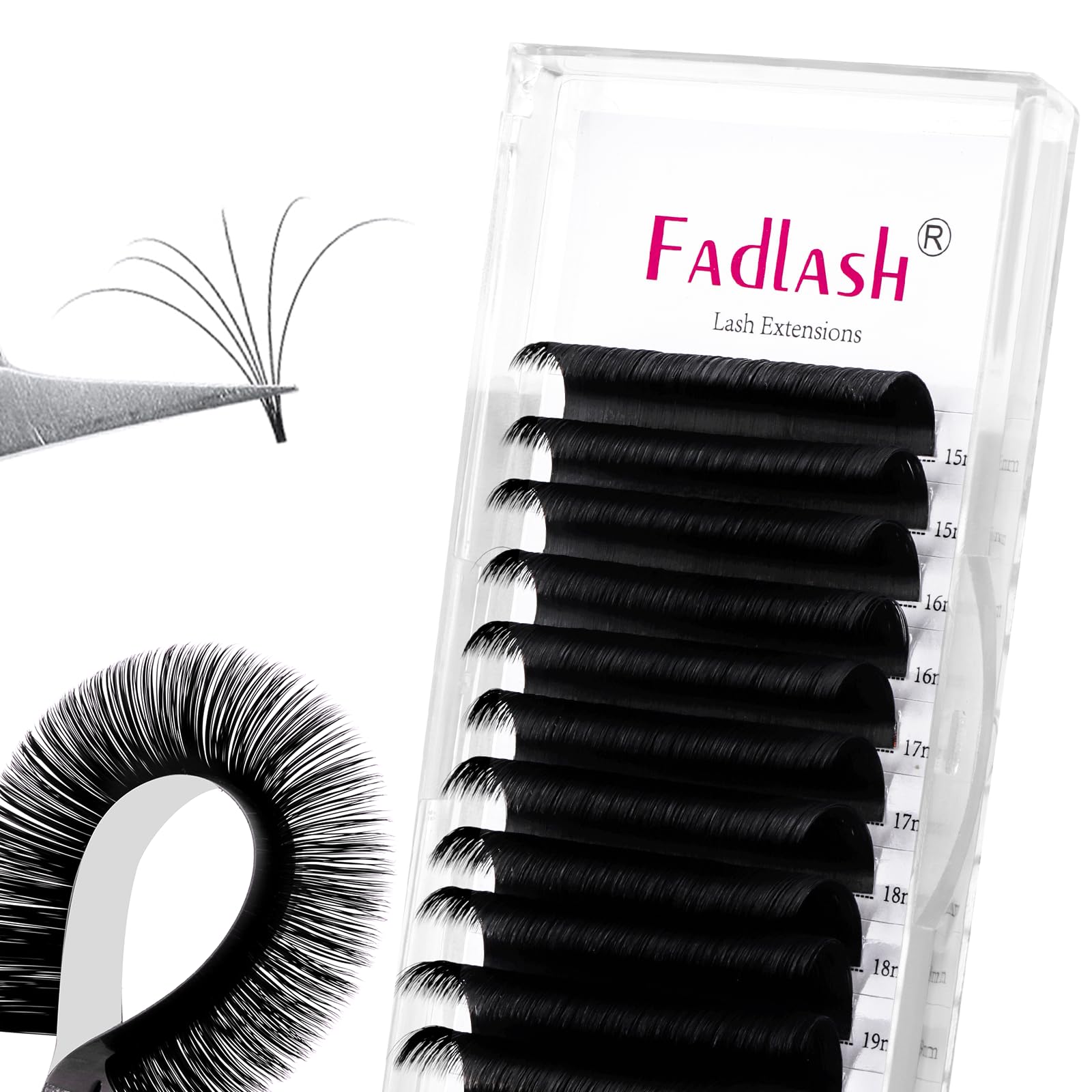 FADLASH Eyelash Extensions D Curl 0.07 15-20mm Mixed Tray Easy Fan Lash Extensions Volume Lashes 2D-10D Self Fanning Lash Extensions (0.07-D, 15-20mm Mix)