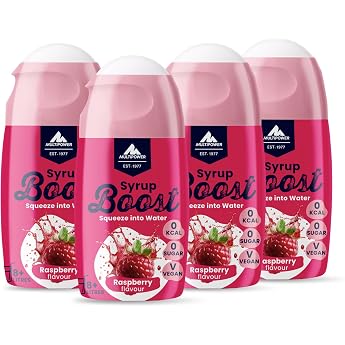 Multipower Syrup Boost 4 x 65 ml - Vegan Sugar-Free Syrup for up to 8 L of Flavoured Water - Low Calorie Drink Concentrate Raspberry