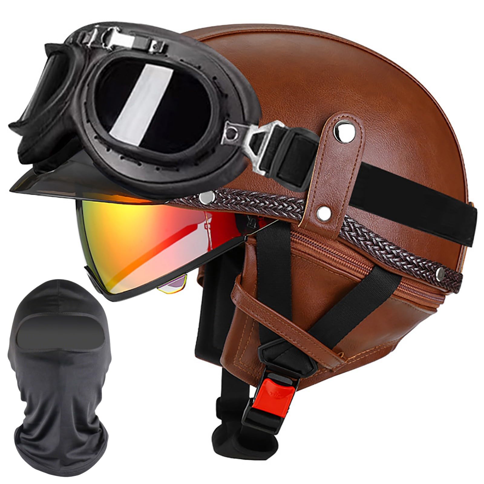XYYYM Vintage Motorcycle Helmets, Open Face Helmet, ECE Approved Men Women Motorbike Moped Scooter Helmet, 55-62cm