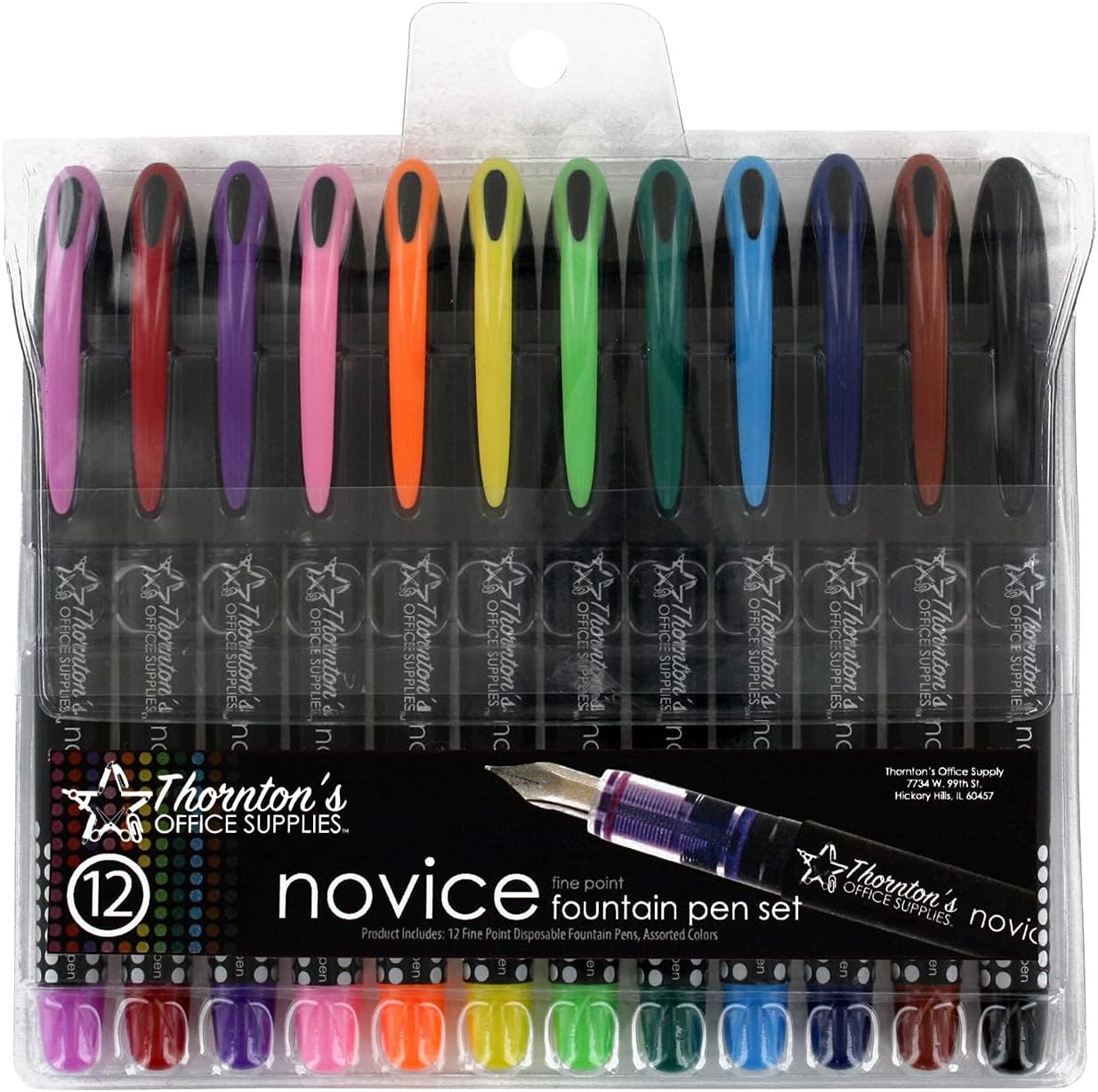 Thornton's Art Supply Disposable Fine Fountain Pens, Pack of 12 (TOS-DFPAST12F)