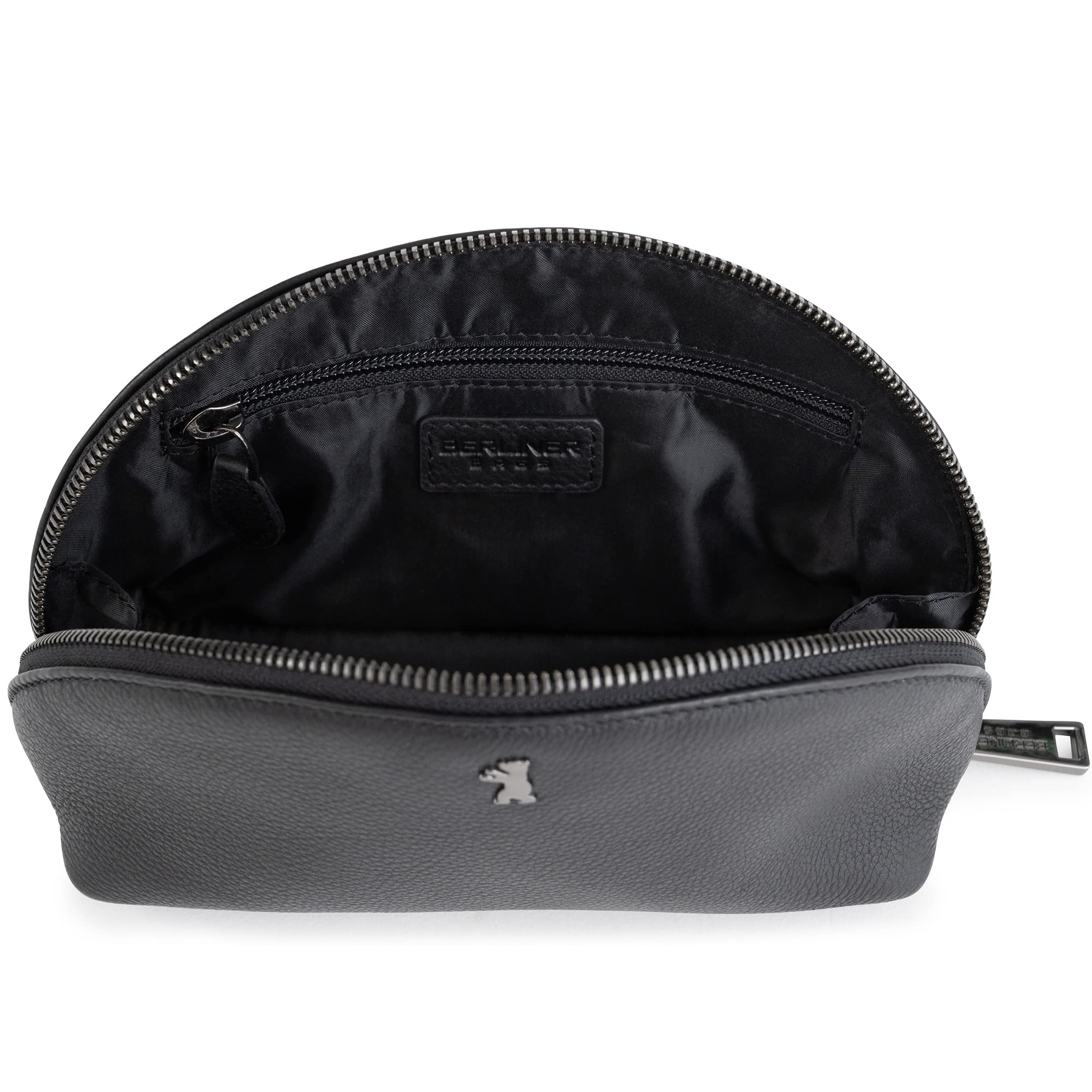 Berliner Bags Zoe Neceser de Piel Auténtica, Pequeño Estuche de Maquillaje con Cremallera YKK, Forro Impermeable y Bolsillo Interior para Mujer – Negro