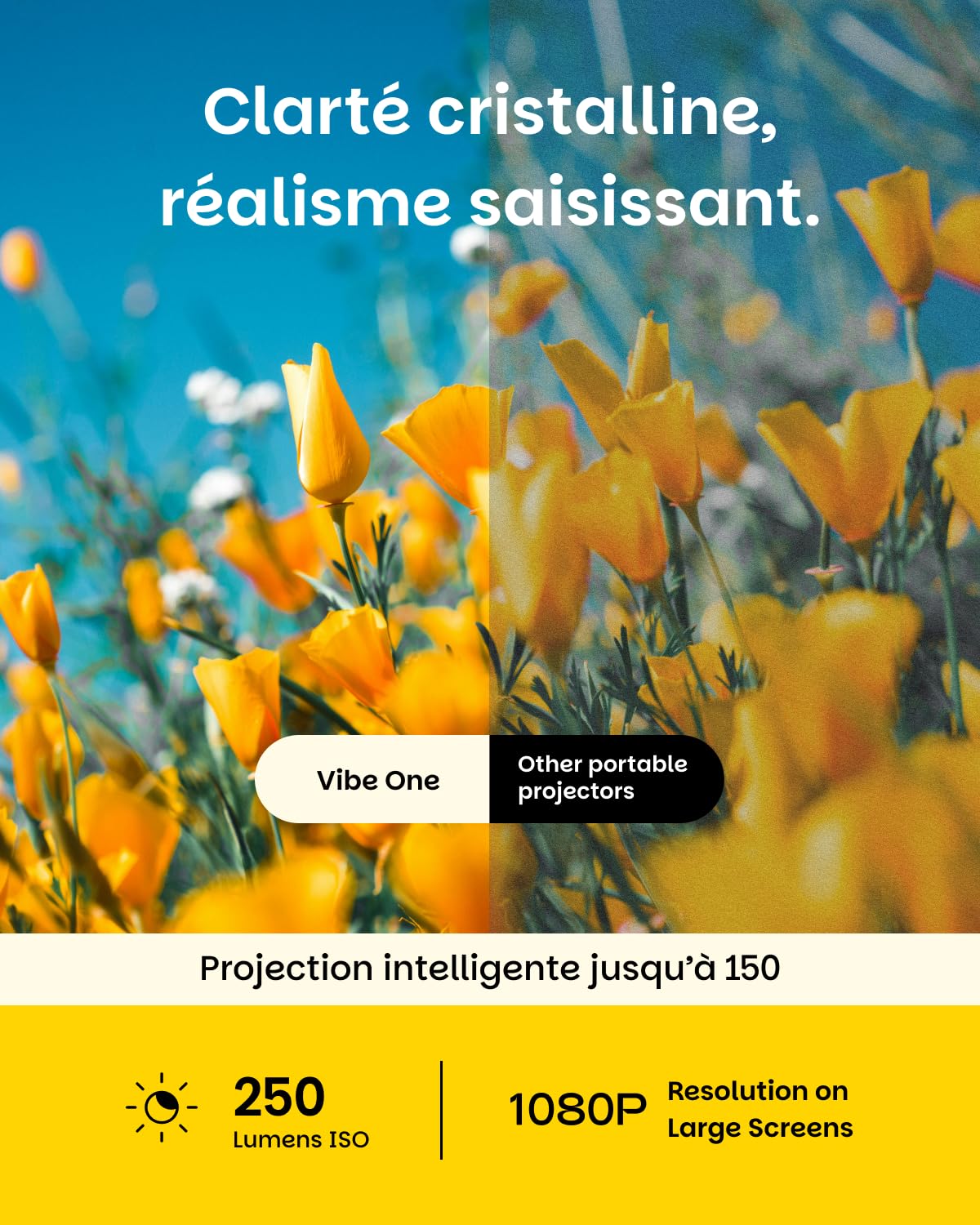 XGIMI Vibe One Batterie Intégrée Mini Videoprojecteur Portable 1080p | 250 ISO,Google TV avec Netflix, Sound by JBL, Autofocus & Keystone, 1.2h batterie, 150" écran, 160° support（Cloud Ash）